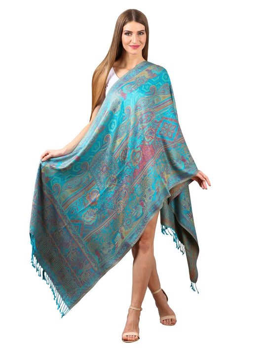 Pashtush Shawl Store Stole Womens Fine Bamboo Jacquard Scarf, Reversible, Multicoloured