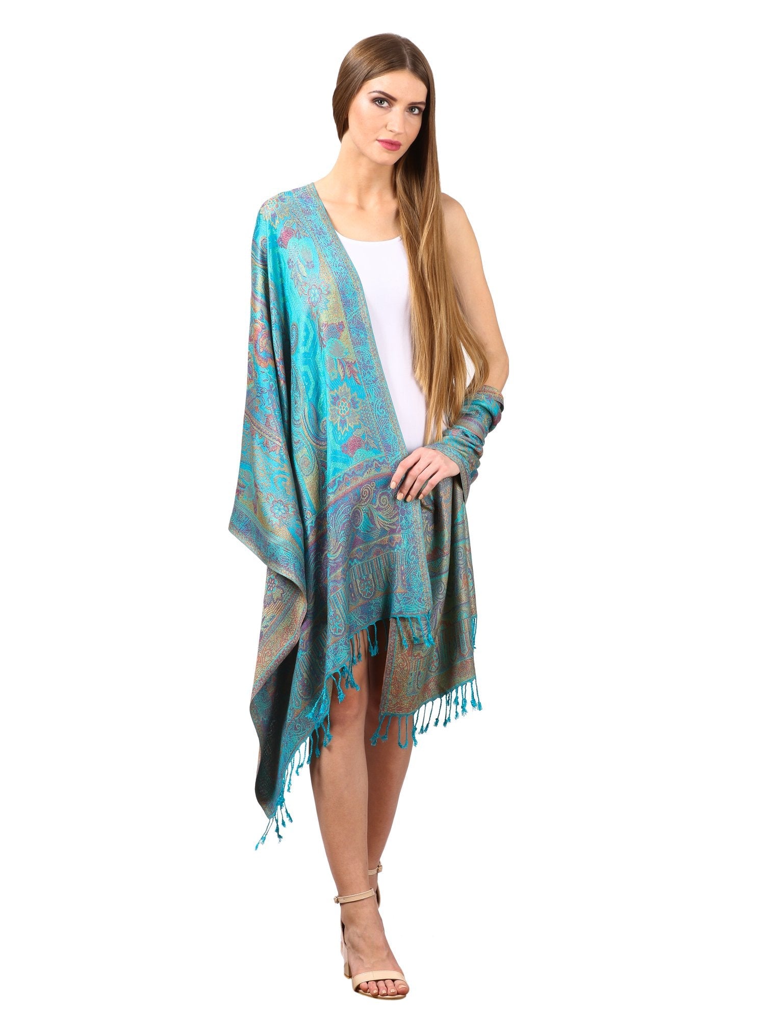 Pashtush Shawl Store Stole Womens Fine Bamboo Jacquard Scarf, Reversible, Multicoloured