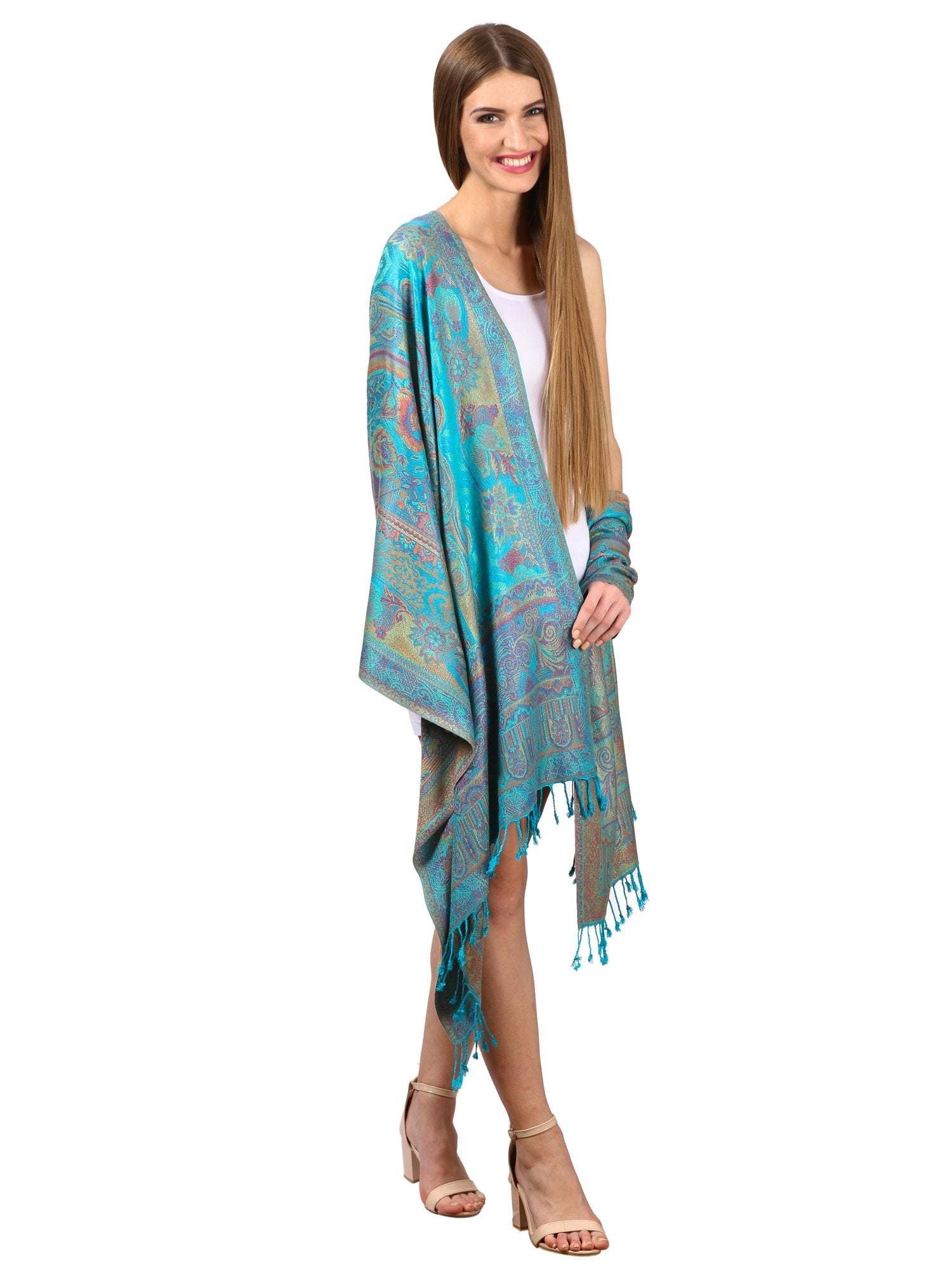 Pashtush Shawl Store Stole Womens Fine Bamboo Jacquard Scarf, Reversible, Multicoloured