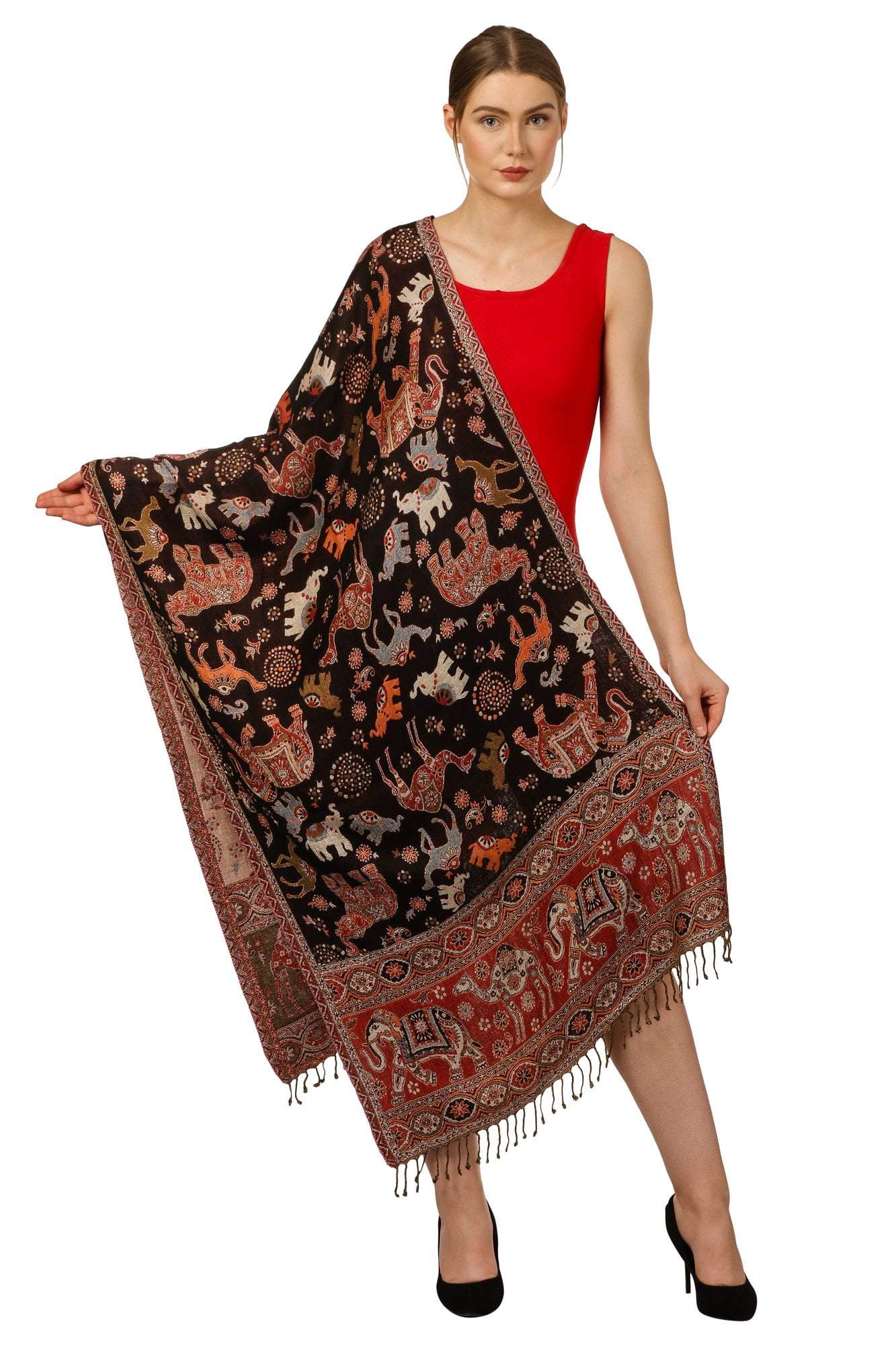 Pashtush Shawl Store Stole Womens Fine Bamboo Jacquard Scarf, Reversible, Multicoloured