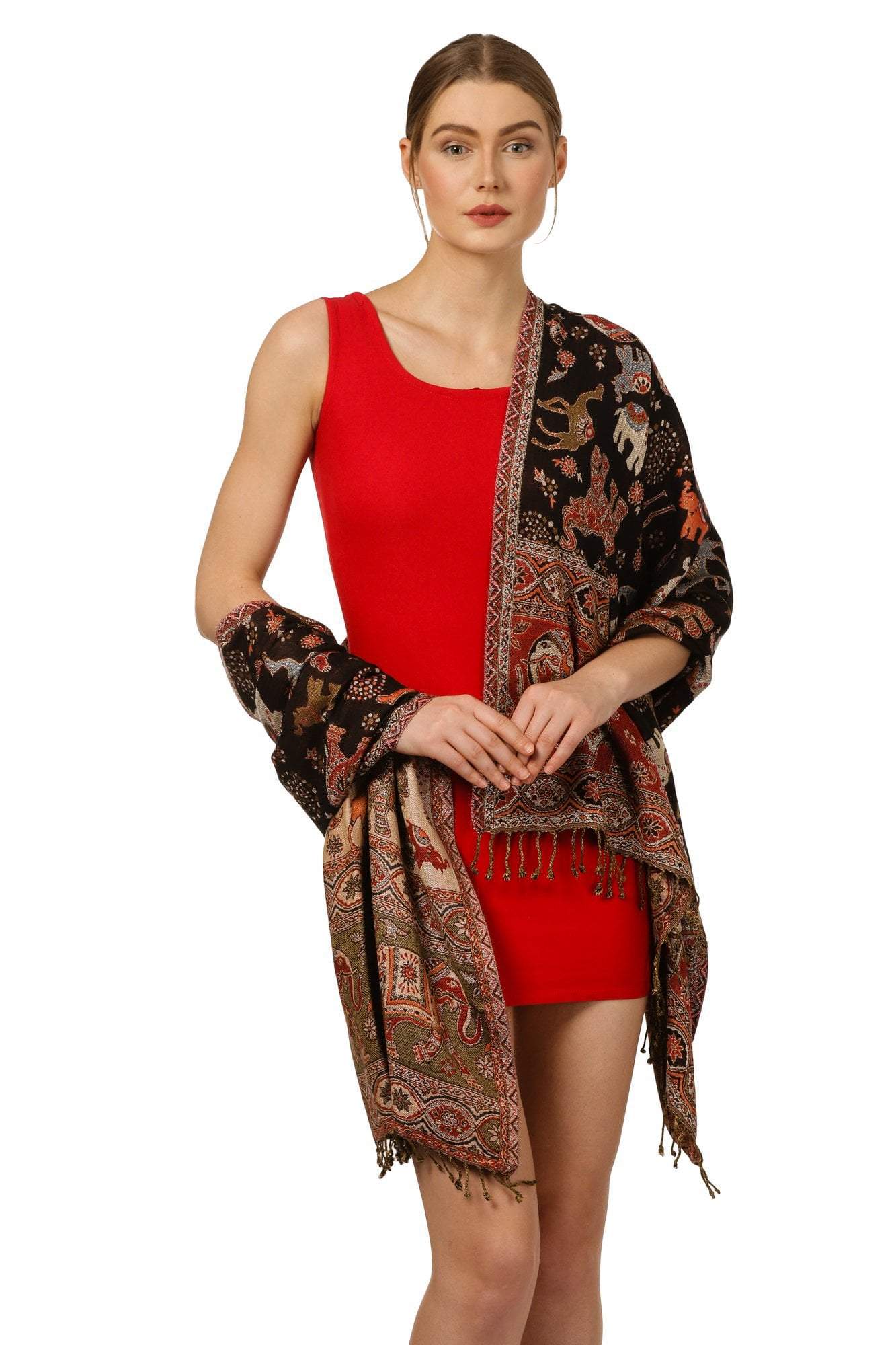 Pashtush Shawl Store Stole Womens Fine Bamboo Jacquard Scarf, Reversible, Multicoloured