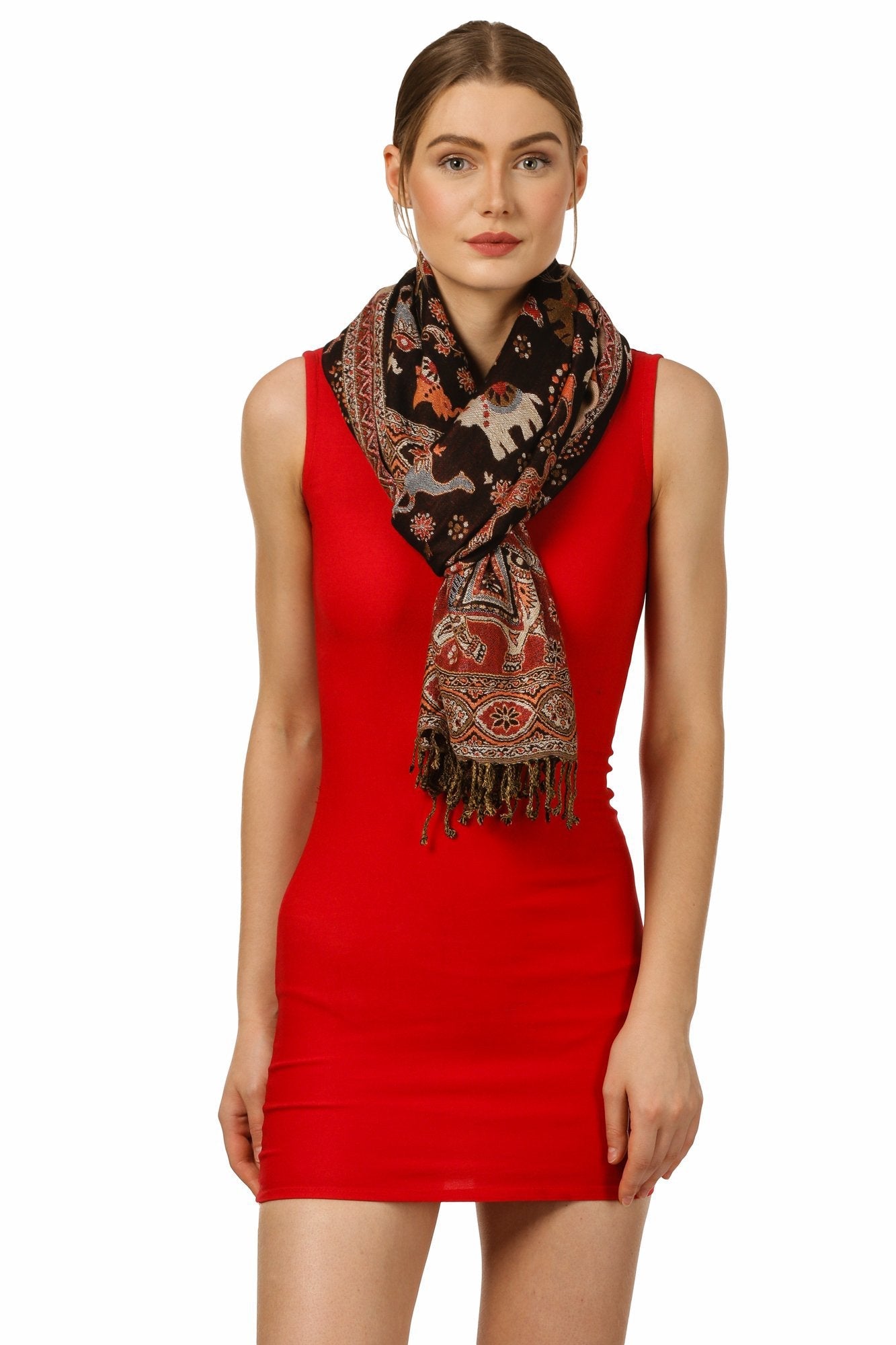 Pashtush Shawl Store Stole Womens Fine Bamboo Jacquard Scarf, Reversible, Multicoloured