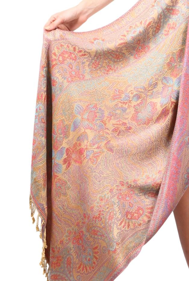 Pashtush Shawl Store Stole Womens Fine Bamboo Jacquard Scarf, Reversible, Multicoloured - Pink Blossom