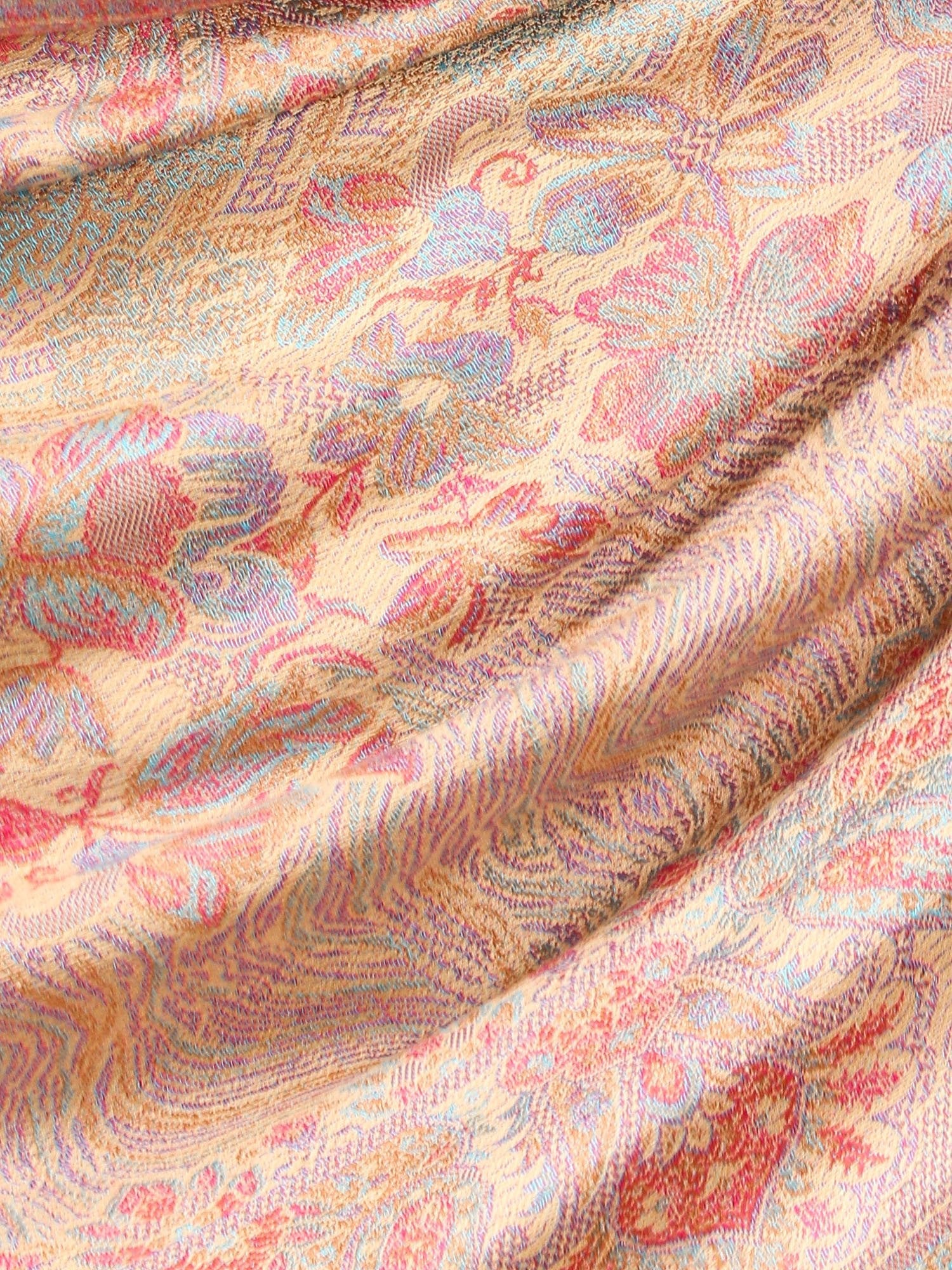 Pashtush Shawl Store Stole Womens Fine Bamboo Jacquard Scarf, Reversible, Multicoloured - Pink Blossom