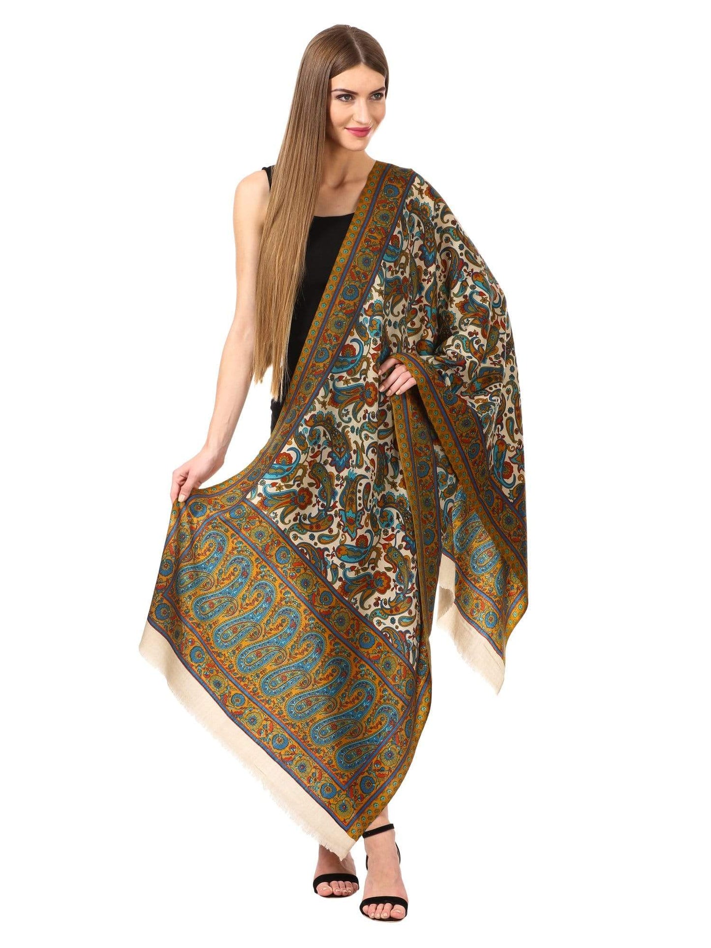 Pashtush India Stole Womens Fine Wool Pashmina Blended Printed Stole Scarf