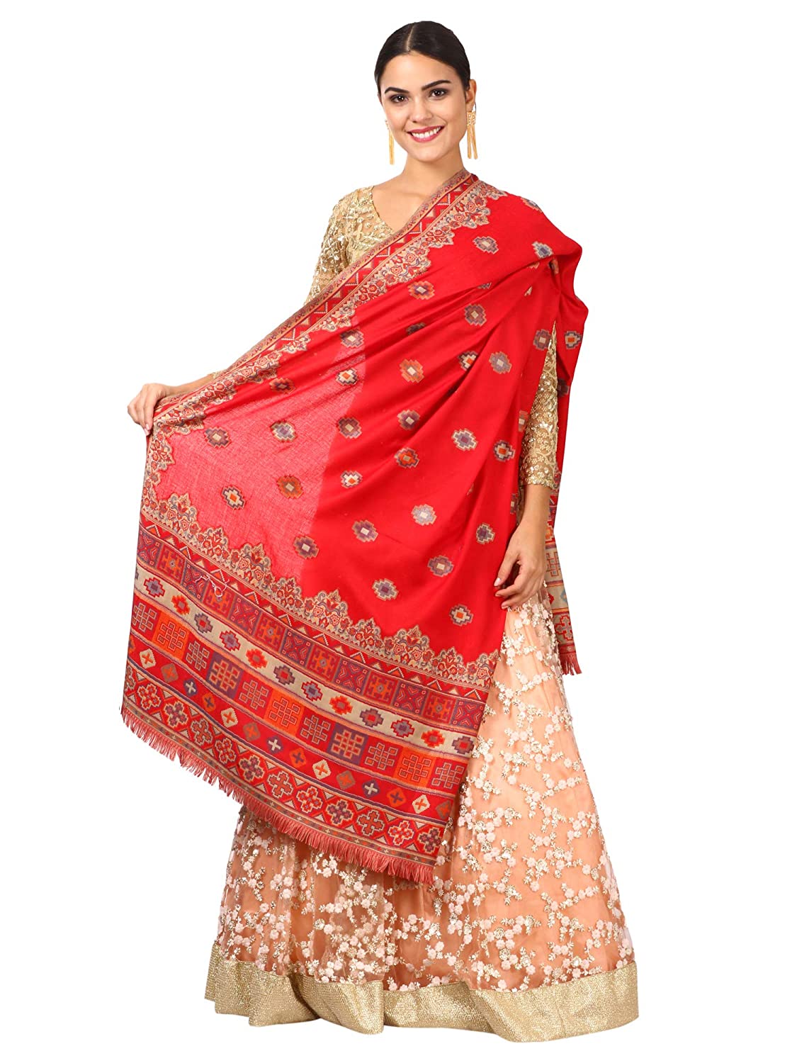 Pashtush Shawl Store Shawl Womens Kullu Design Shawl, Faux Pashmina -Red