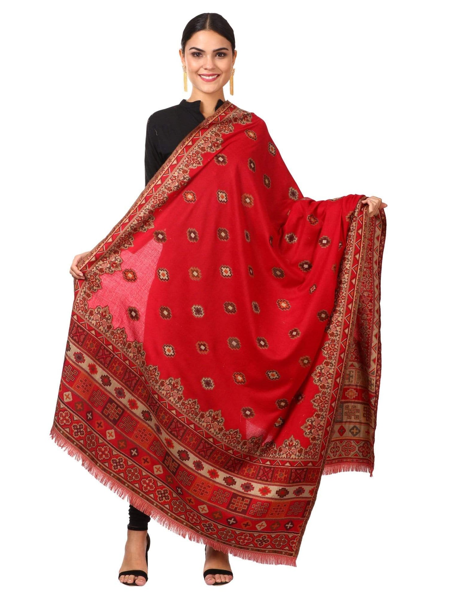 Pashtush Shawl Store Shawl Womens Kullu Jamawar Shawl, Faux Pashmina (maroon)