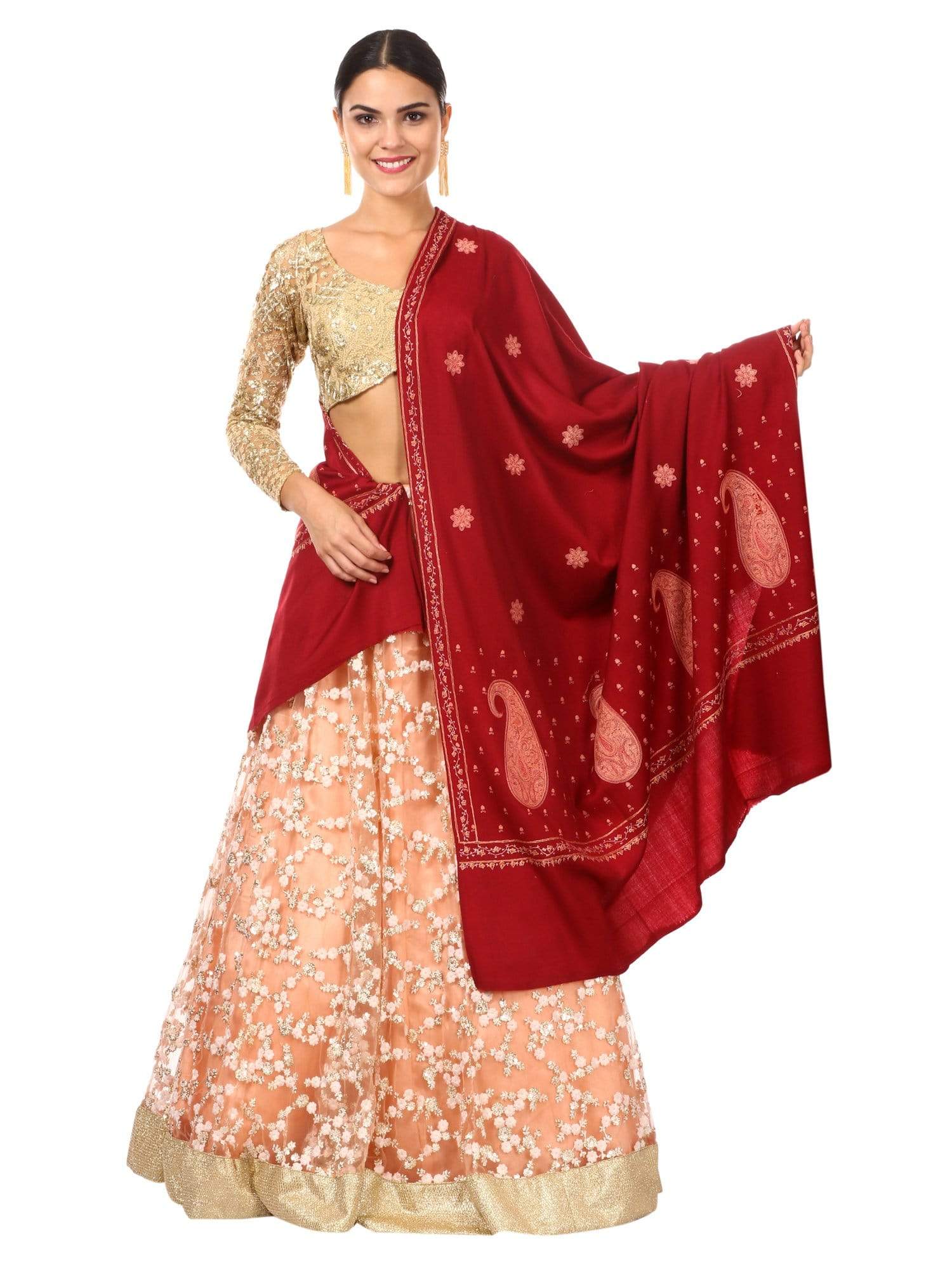 Pashtush Shawl Store Shawl Womens Pure Wool Kashmiri Embroidery Shawl -Maroon