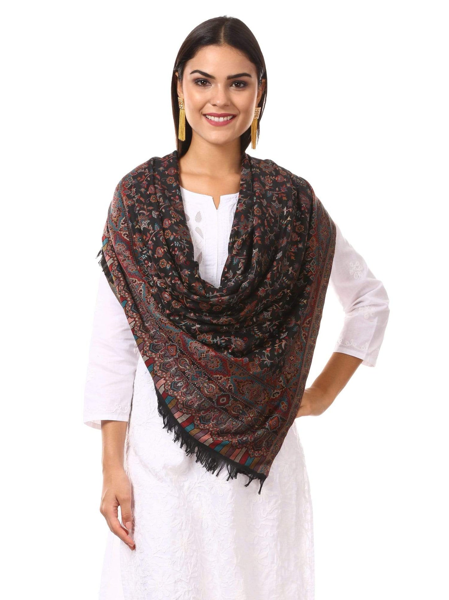 Pashtush India 100x200 Woven Kaani Shawl, Faux Pashmina Shawl, Soft and Warm (Black)