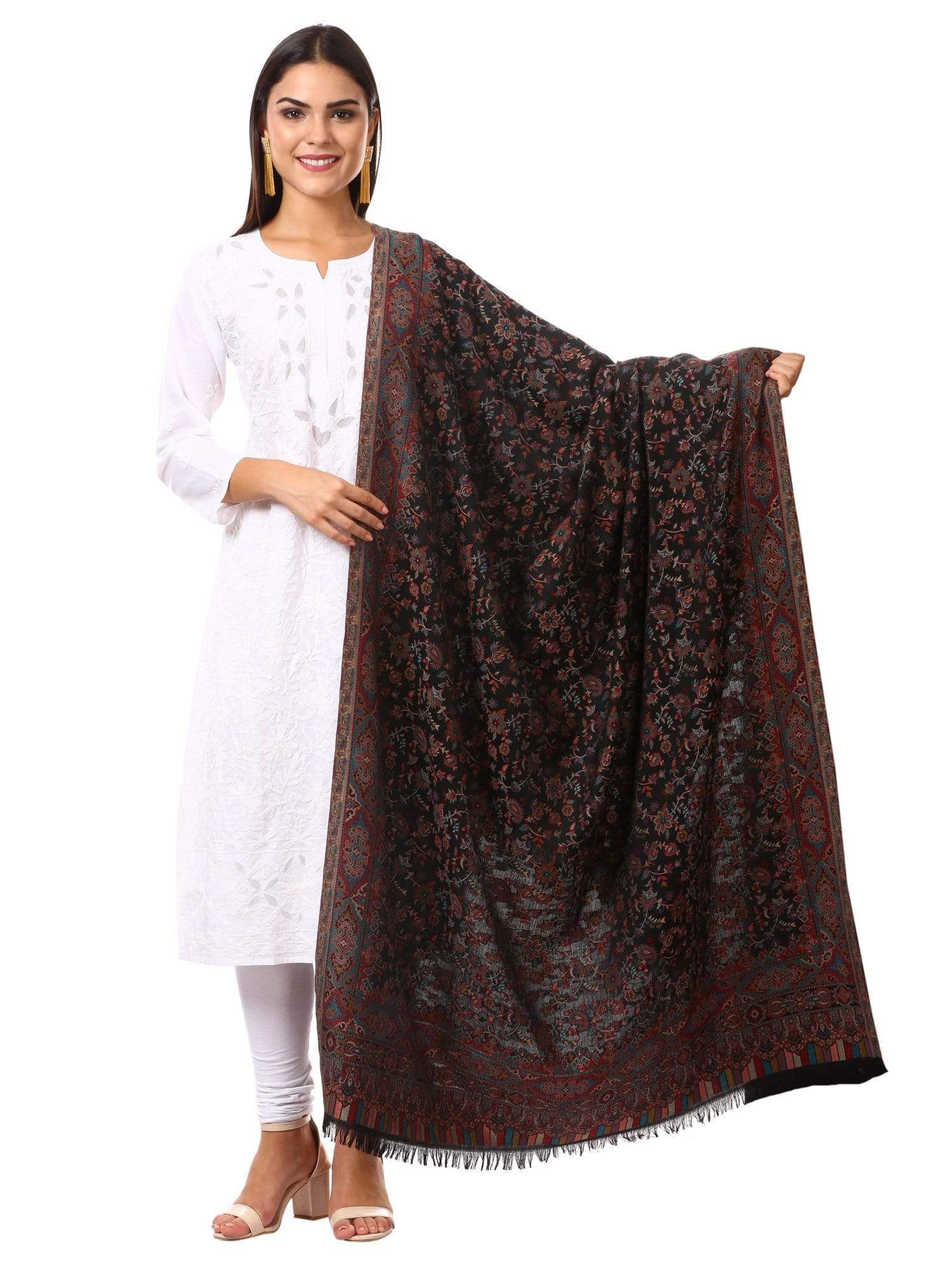 Pashtush India 100x200 Woven Kaani Shawl, Faux Pashmina Shawl, Soft and Warm (Black)