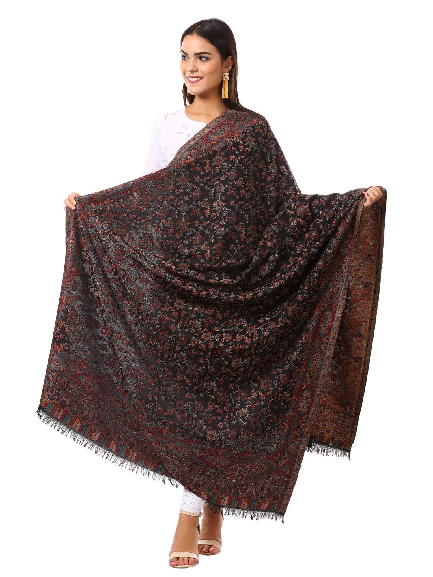Pashtush India 100x200 Woven Kaani Shawl, Faux Pashmina Shawl, Soft and Warm (Black)