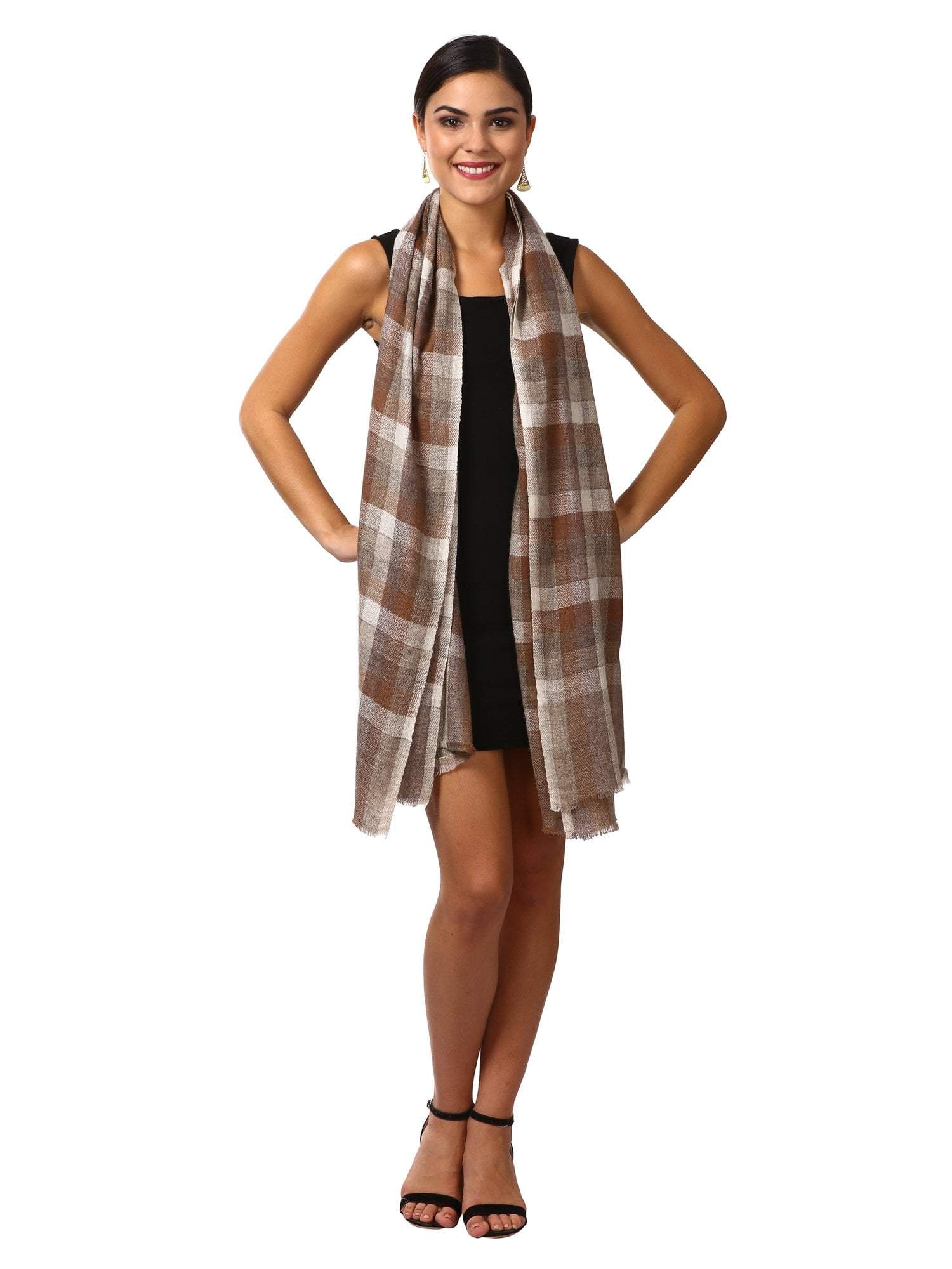 Pashtush Shawl Store Scarf Cashmere Wool Blended Muffler - Brown and Grey