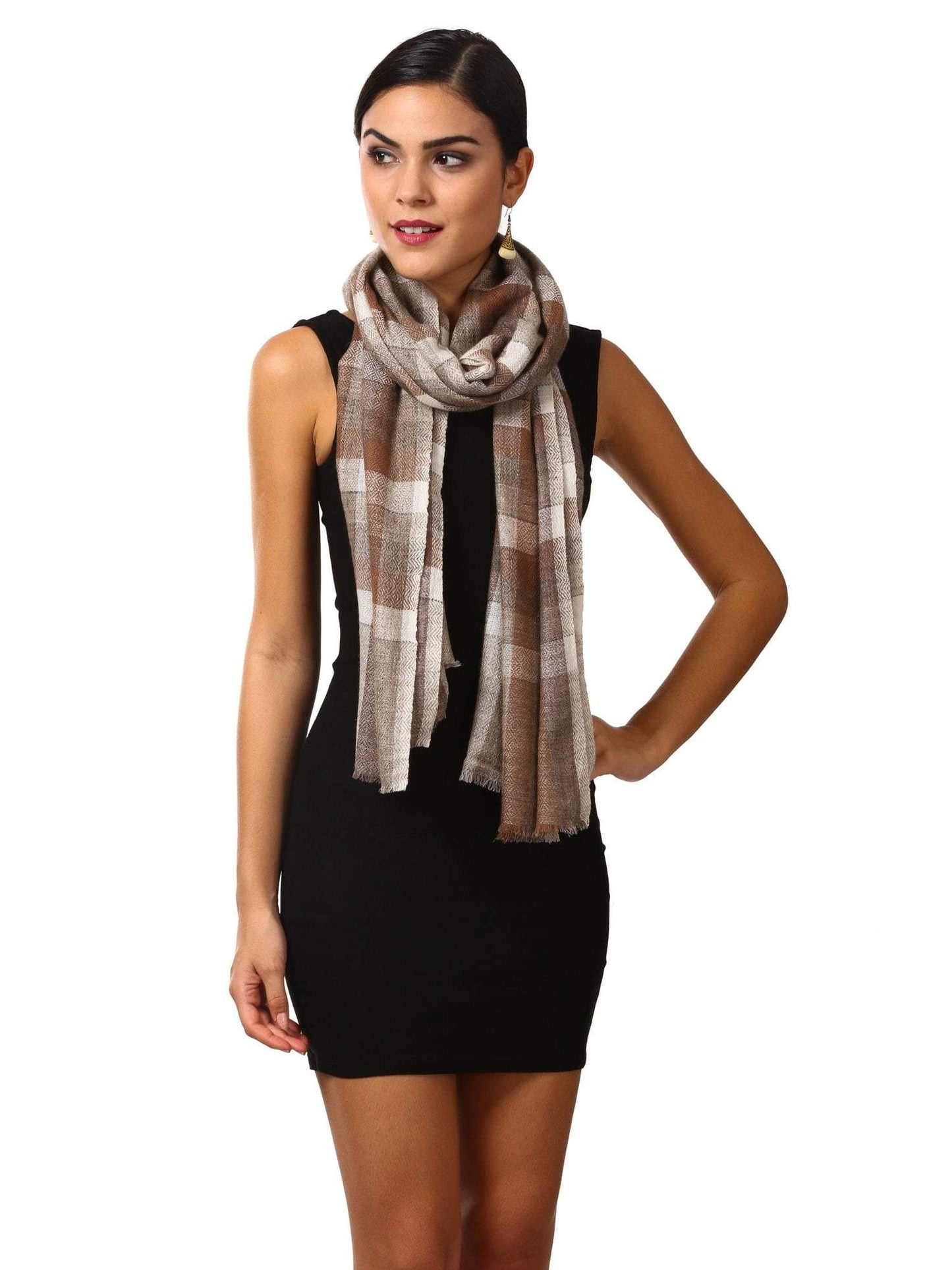 Pashtush Shawl Store Scarf Cashmere Wool Blended Muffler - Brown and Grey