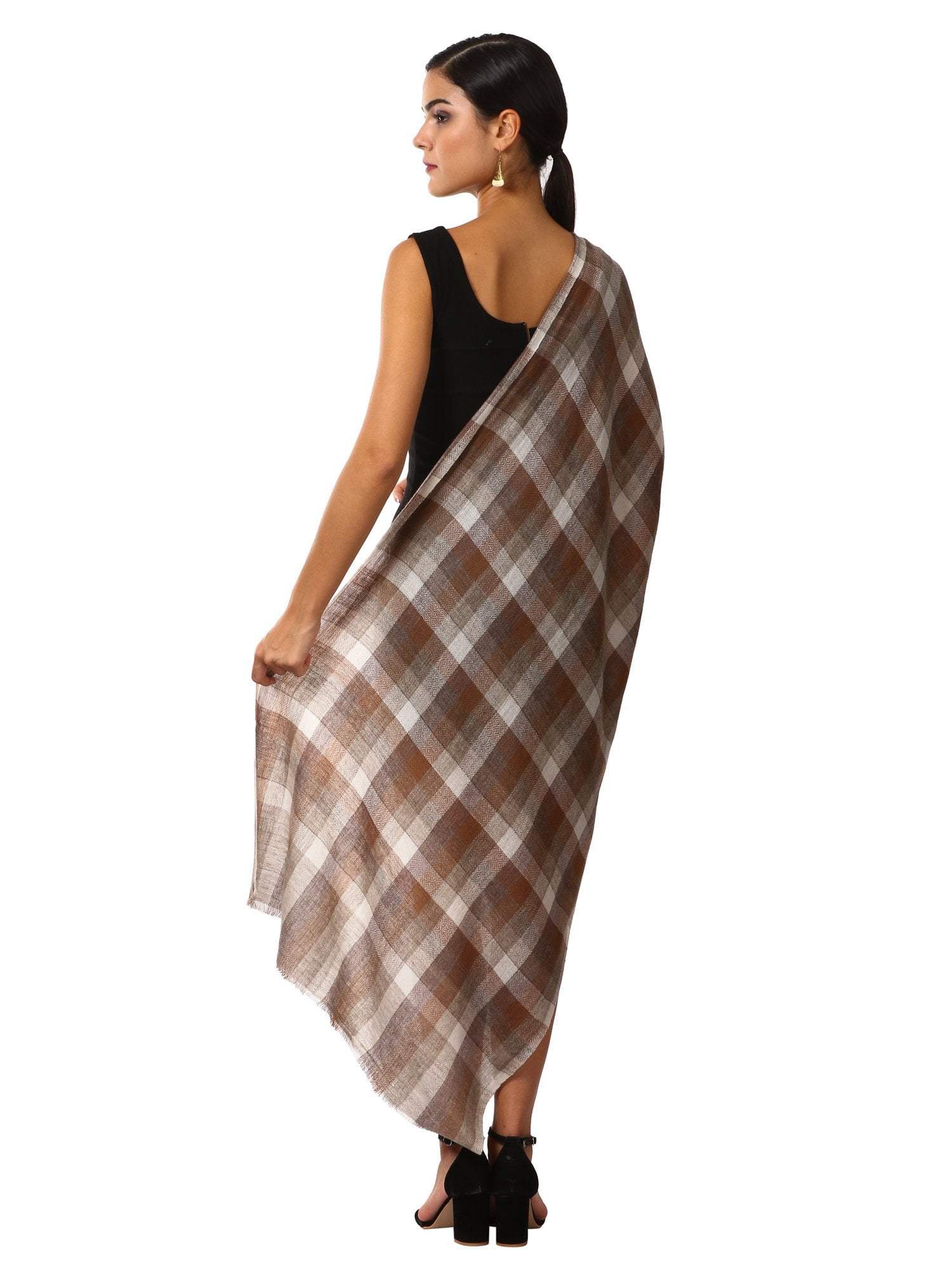 Pashtush Shawl Store Scarf Cashmere Wool Blended Muffler - Brown and Grey