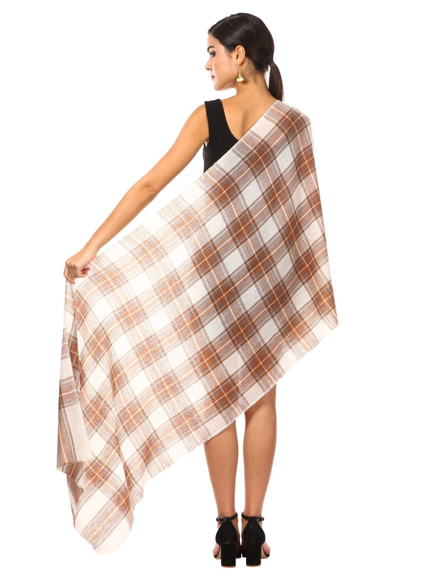 Pashtush Shawl Store Scarf Cashmere Wool Blended Muffler - Brown and White