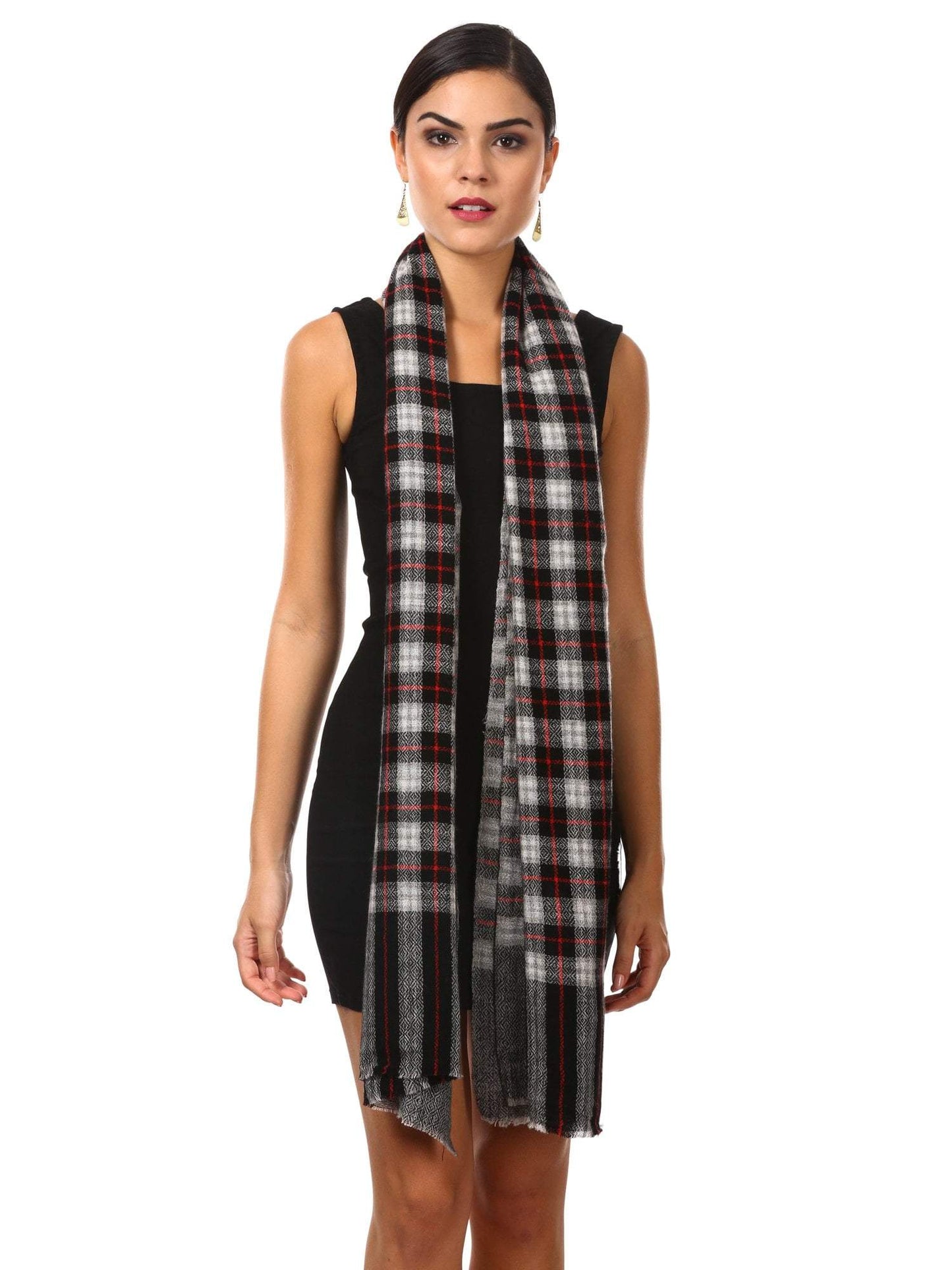 Pashtush Shawl Store Scarf Cashmere Wool Blended Muffler - Chess Black
