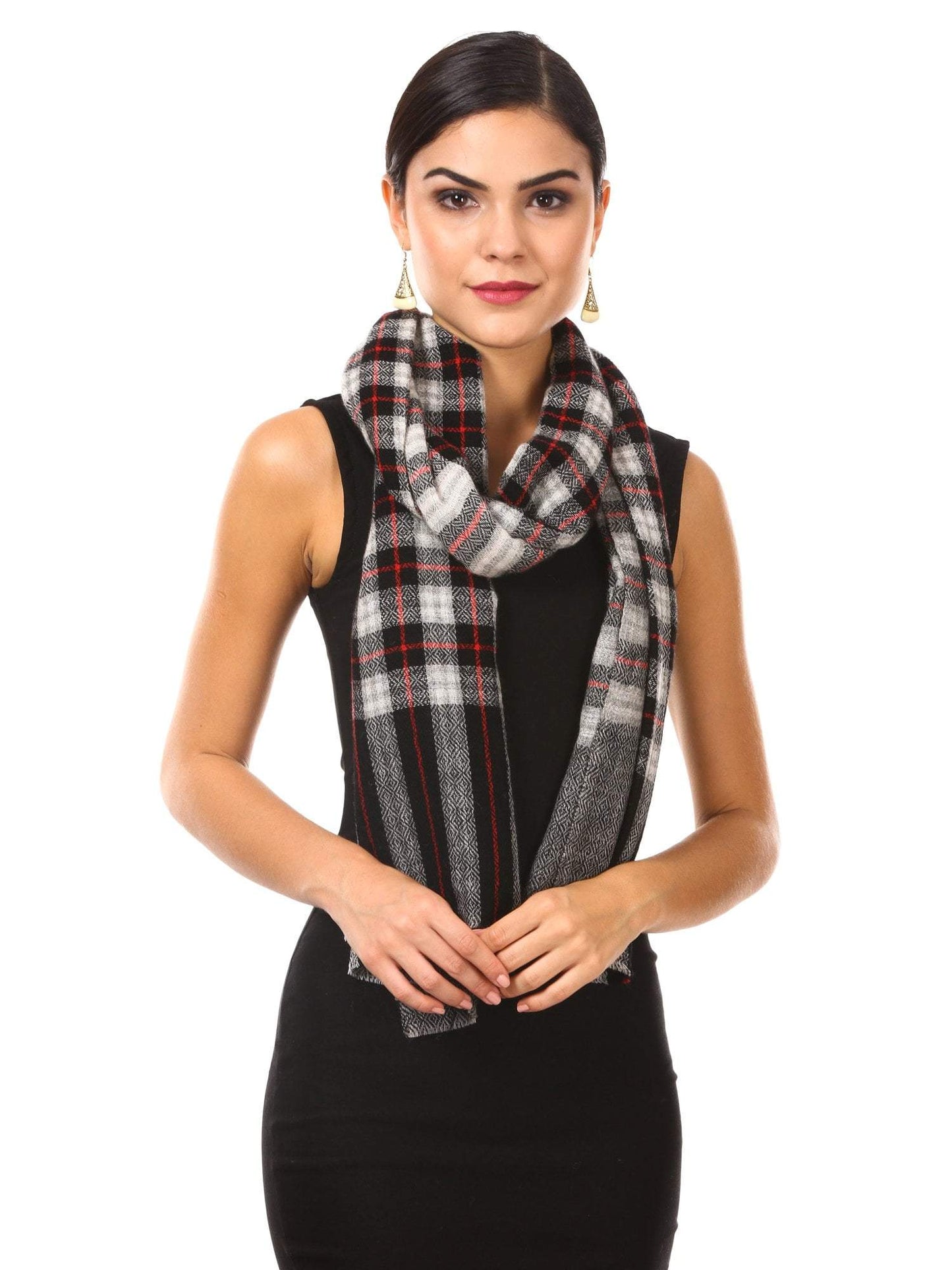 Pashtush Shawl Store Scarf Cashmere Wool Blended Muffler - Chess Black