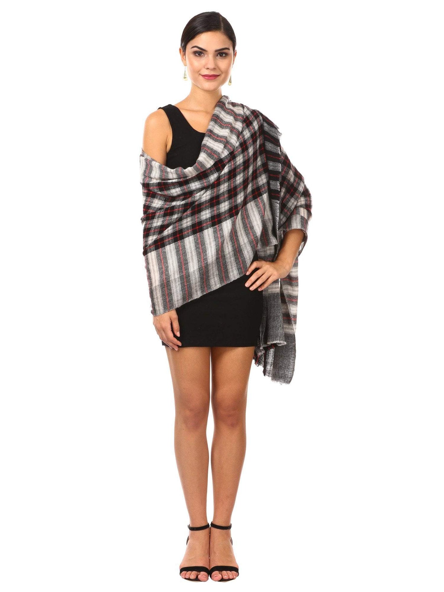 Pashtush Shawl Store Scarf Cashmere Wool Blended Muffler - Chess Black