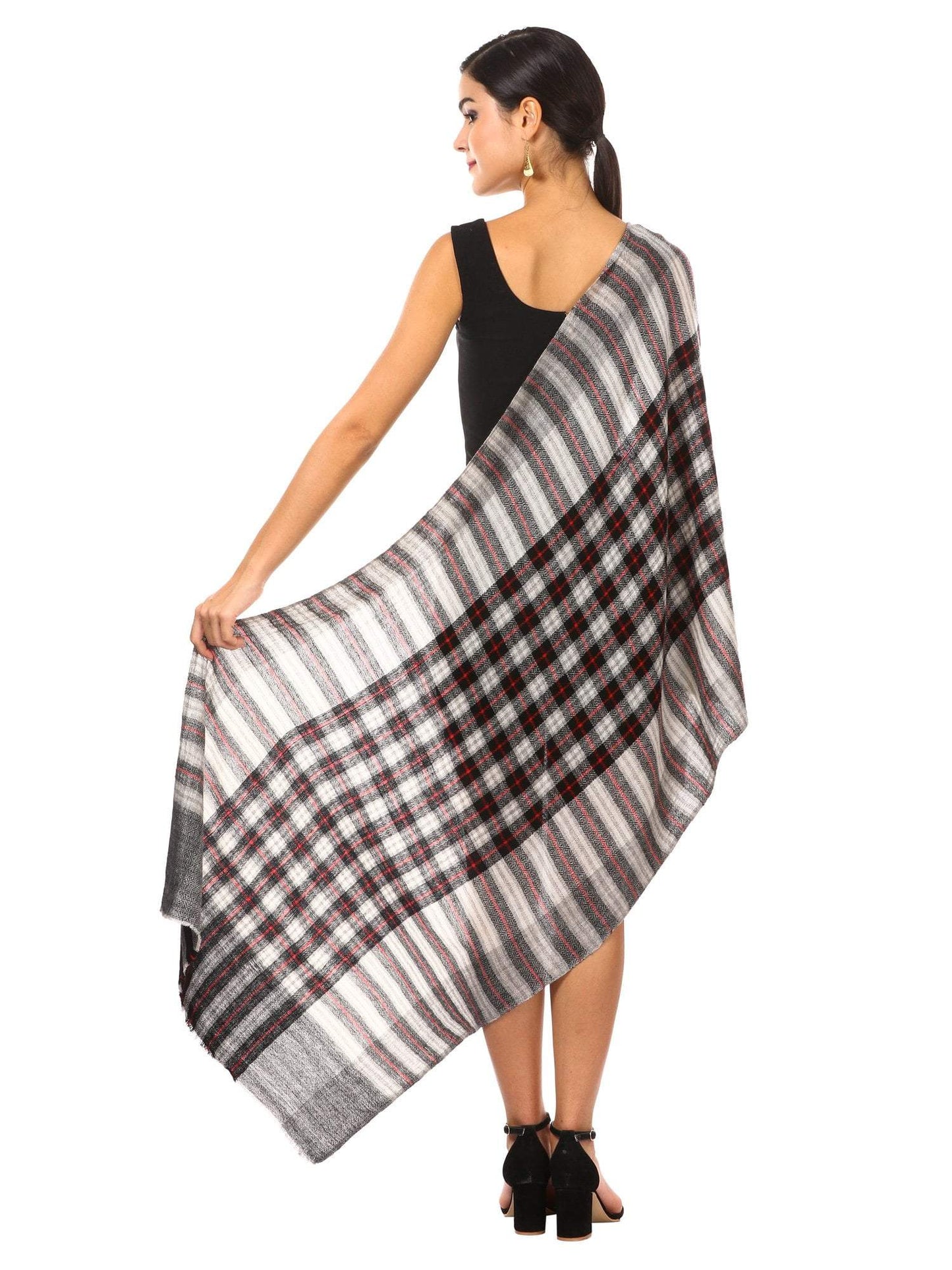 Pashtush Shawl Store Scarf Cashmere Wool Blended Muffler - Chess Black