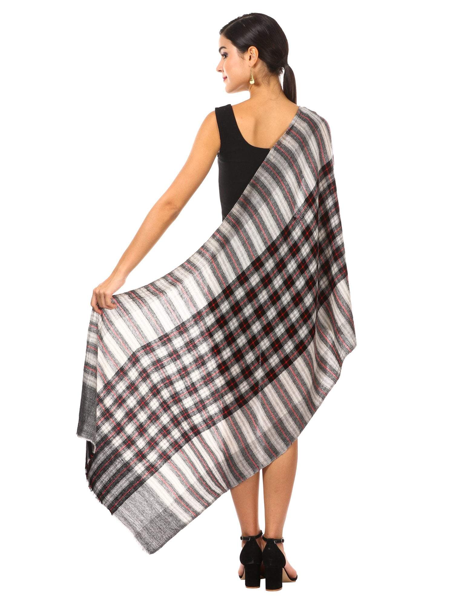 Pashtush Shawl Store Scarf Cashmere Wool Blended Muffler - Chess Black