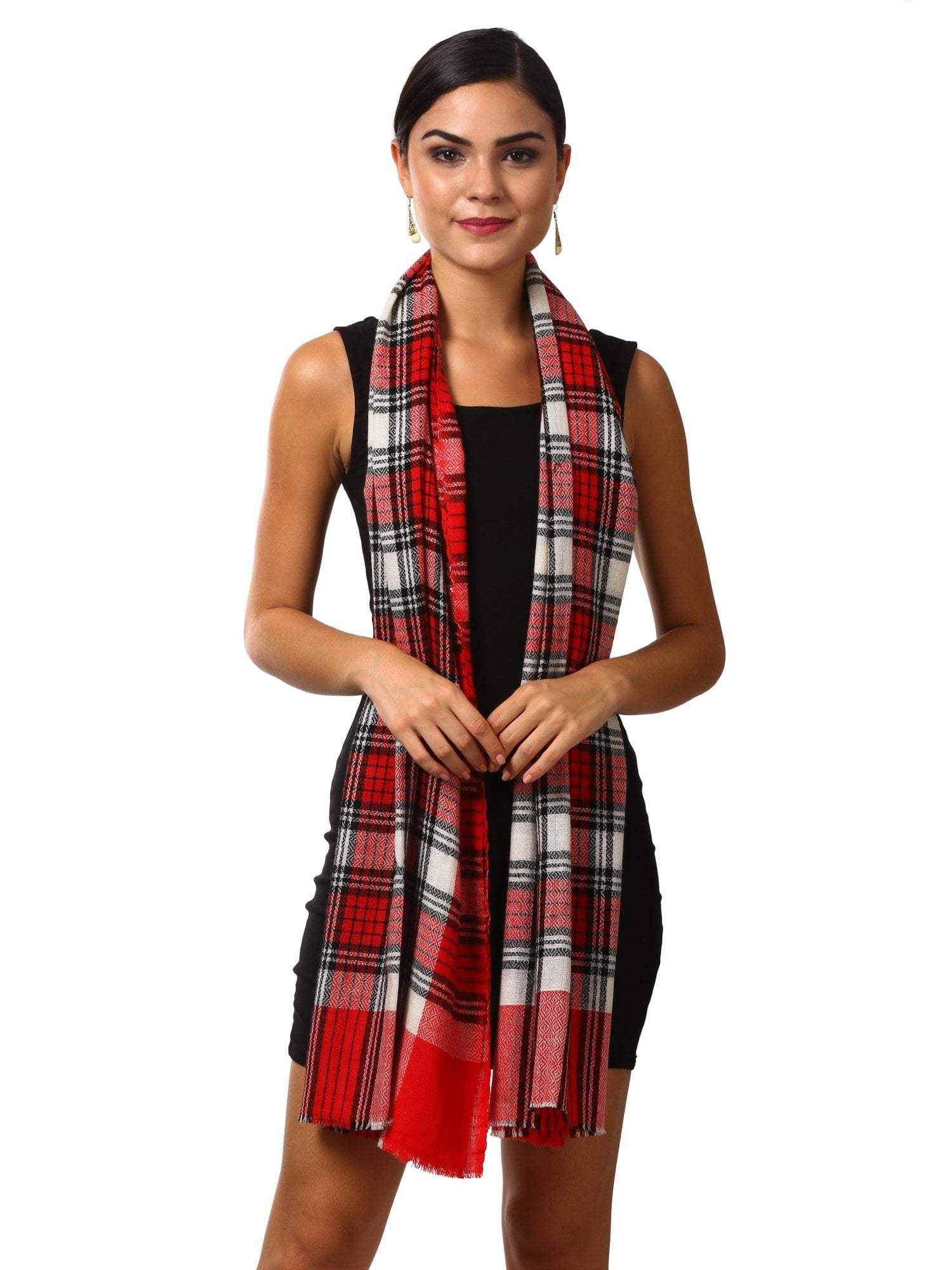 Pashtush Shawl Store Scarf Cashmere Wool Blended Muffler - English Red Plaid