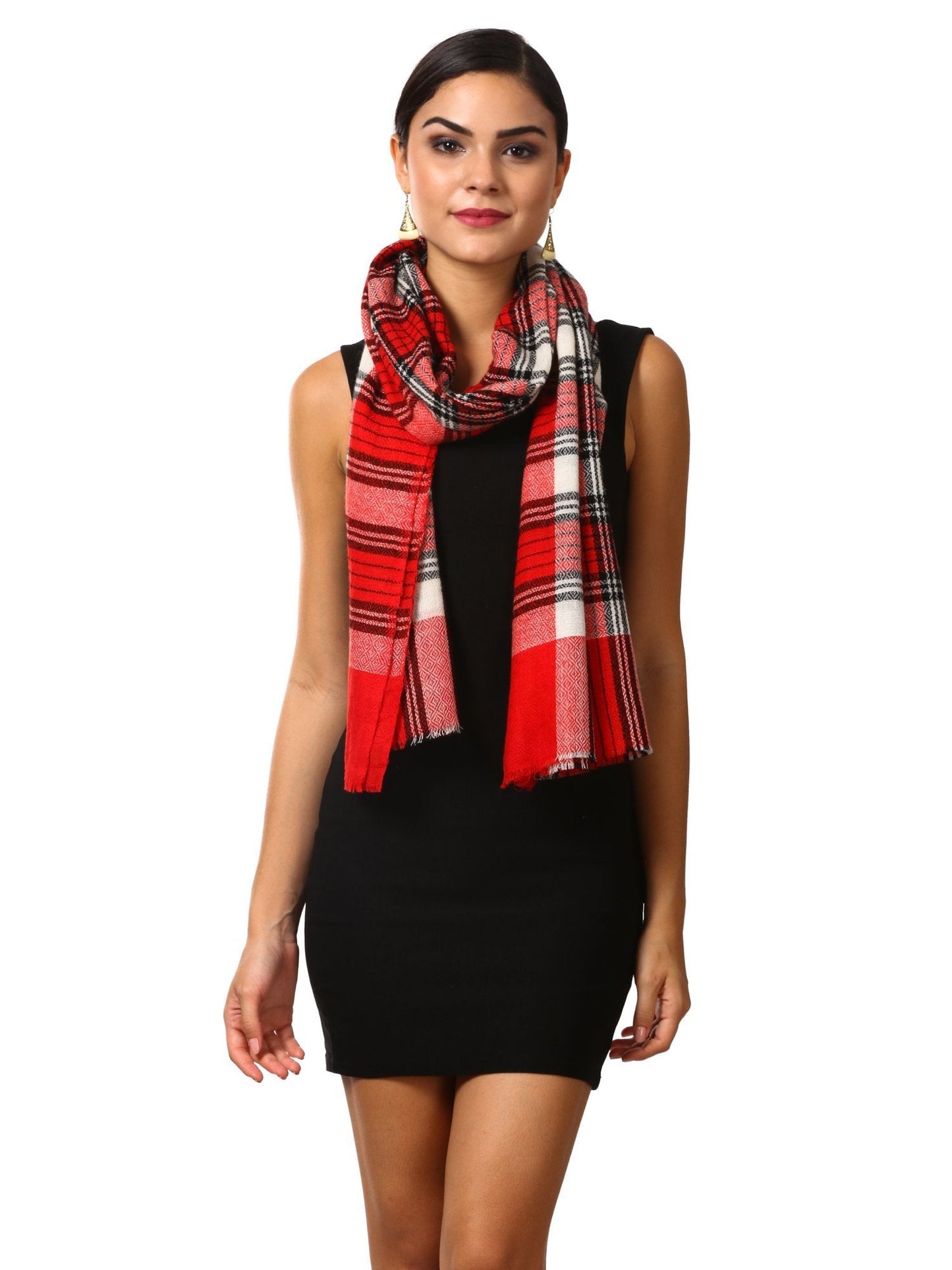 Pashtush Shawl Store Scarf Cashmere Wool Blended Muffler - English Red Plaid