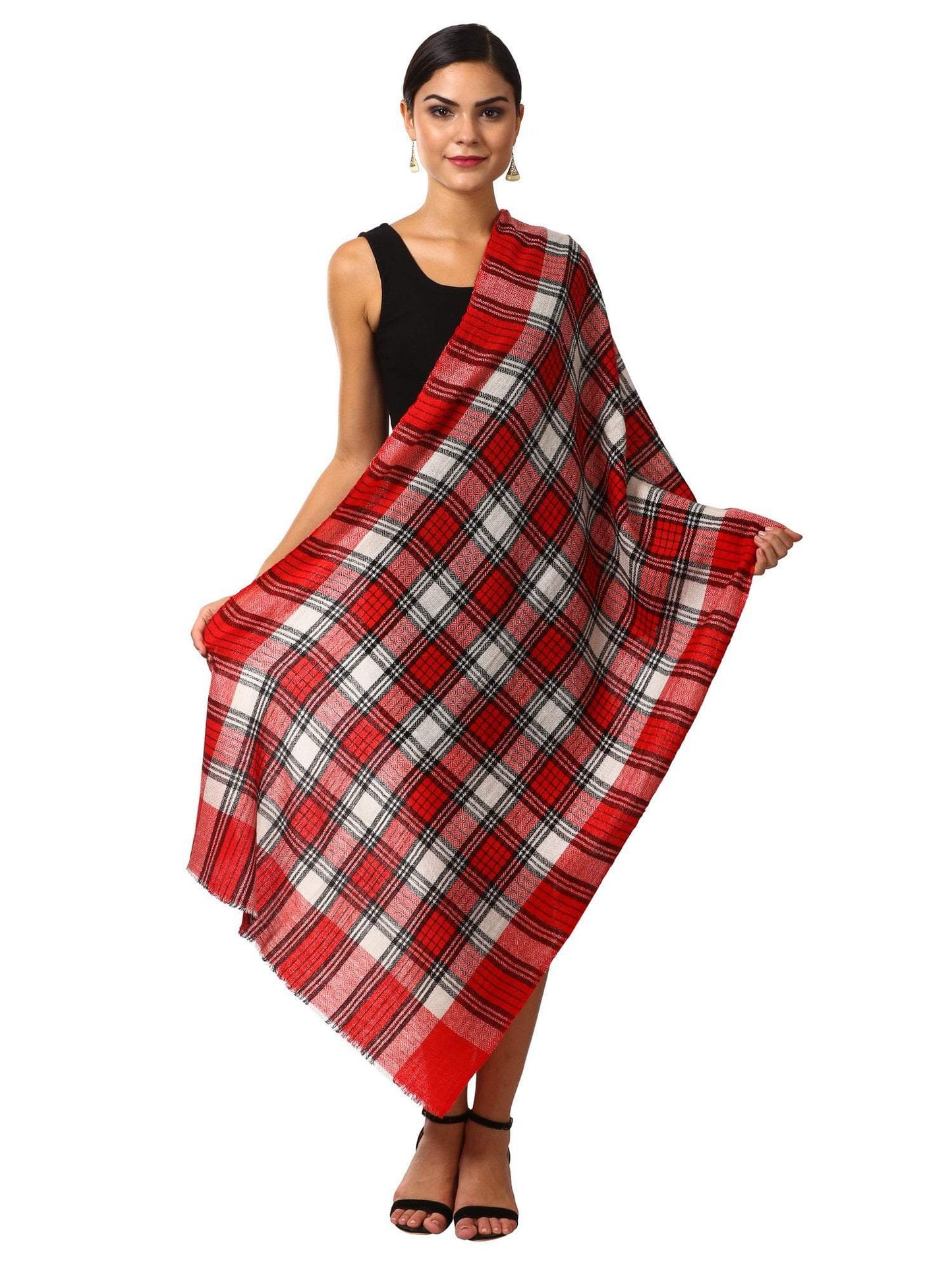 Pashtush Shawl Store Scarf Cashmere Wool Blended Muffler - English Red Plaid