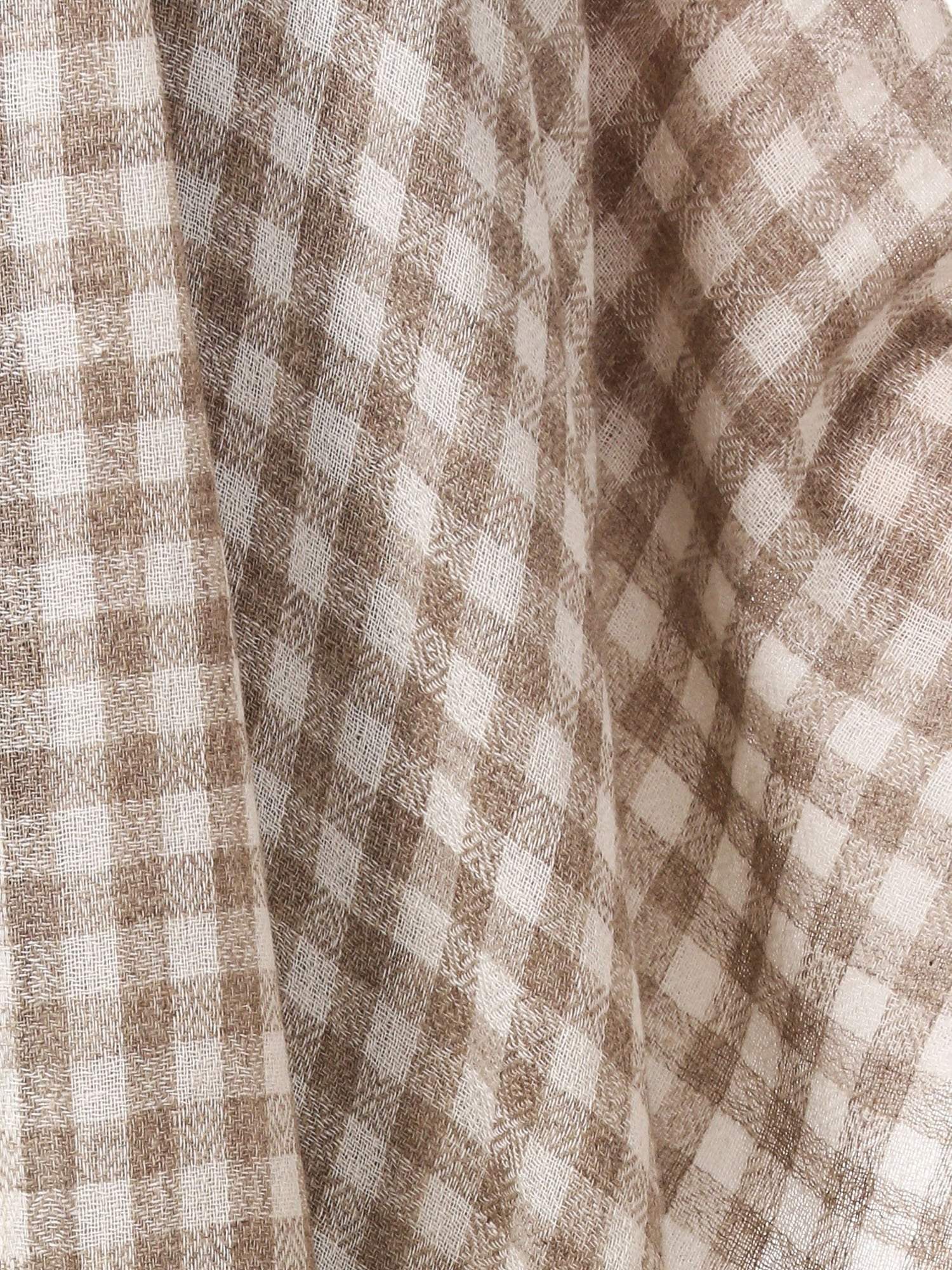 Pashtush Shawl Store Scarf Cashmere Wool Blended Muffler - White and beige Chess