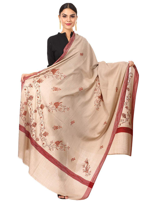 Pashtush Shawl Store shawl Pashtush Women's Wool Shawl with Kashmiri Hand Embroidery, warm and 100% hand-made (Taupe)