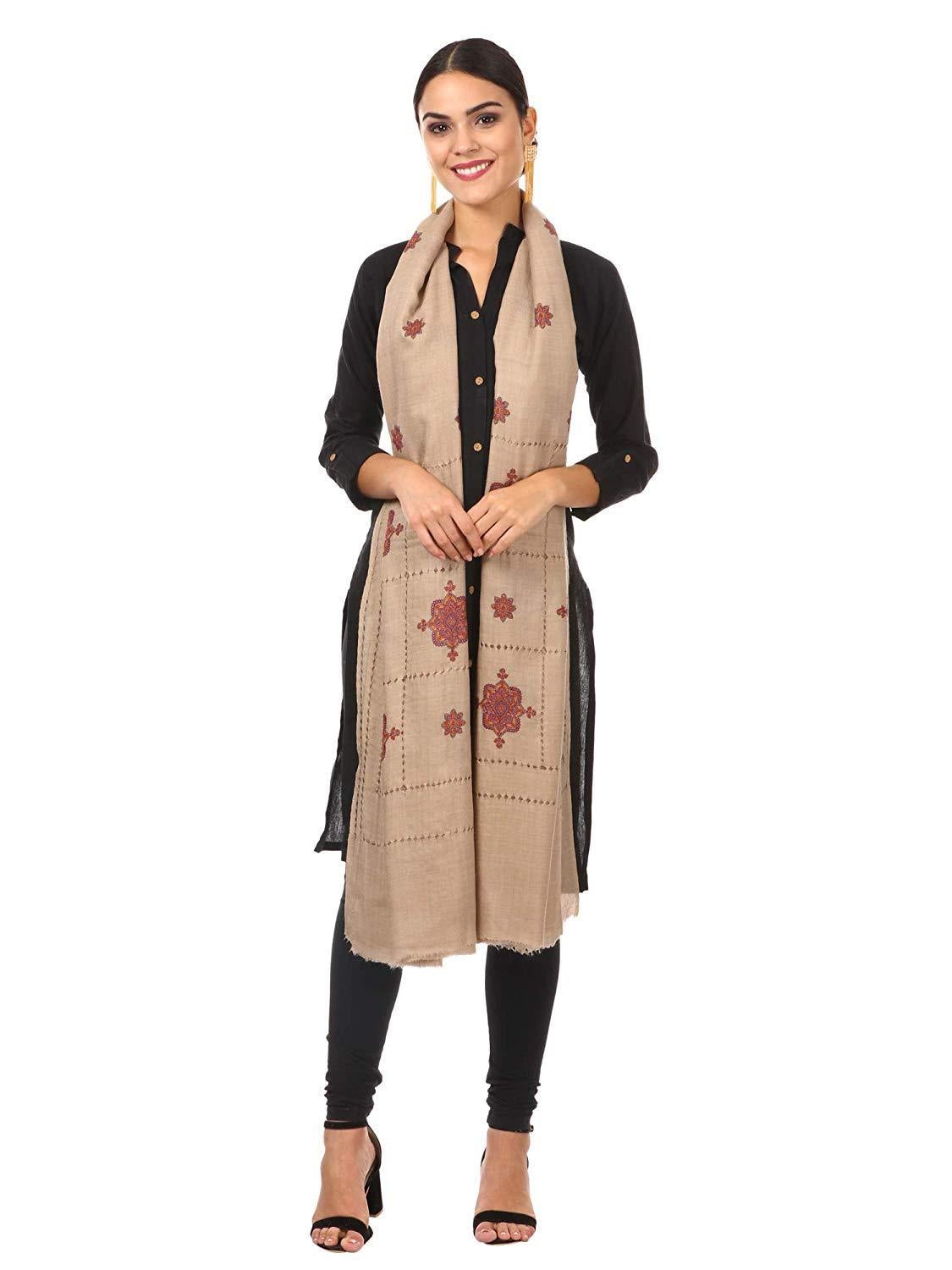 Pashtush Shawl Store shawls Pashtush Womens Pashmina Shawl with Tarkashi Design, Sozni Embroidery with Hand Knotted Tarkashi Work. Hand-Made Shawls.