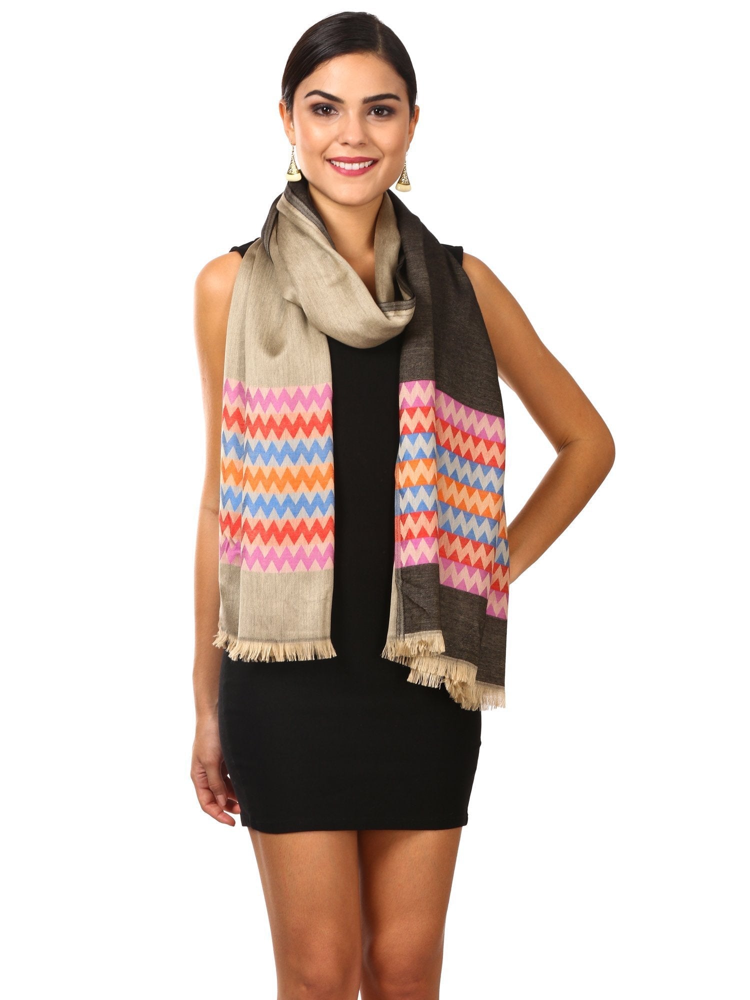 Pashtush Shawl Store Stole Pashtush Womens Silky-Smooth Reversible Scarf - Black and Beige