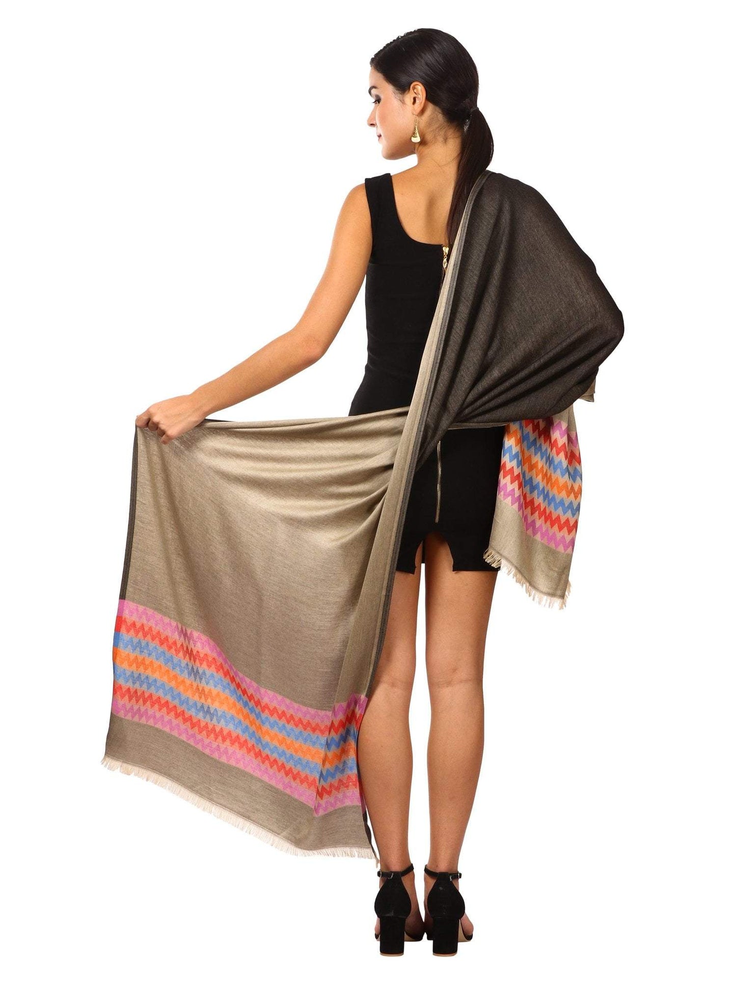 Pashtush Shawl Store Stole Pashtush Womens Silky-Smooth Reversible Scarf - Black and Beige