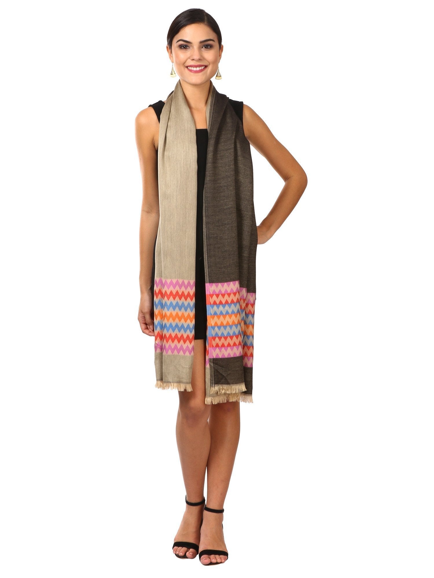 Pashtush Shawl Store Stole Pashtush Womens Silky-Smooth Reversible Scarf - Black and Beige