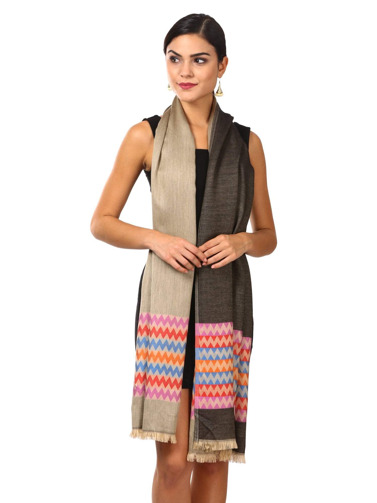 Pashtush Shawl Store Stole Pashtush Womens Silky-Smooth Reversible Scarf - Black and Beige