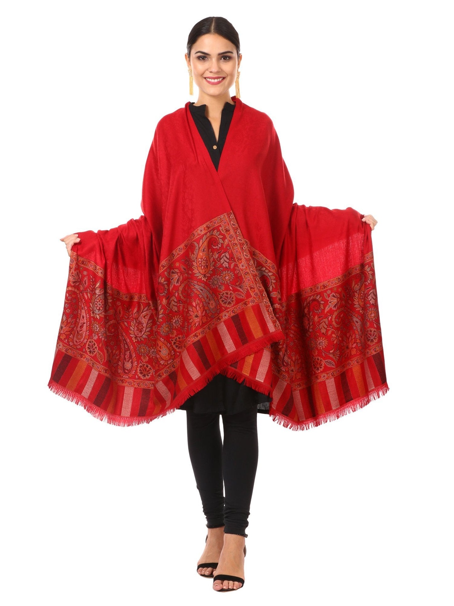 Pashtush Shawl Store Shawl Women's Kashmiri Shawl, Jacquard palla, Faux Pashmina Design (maroon)
