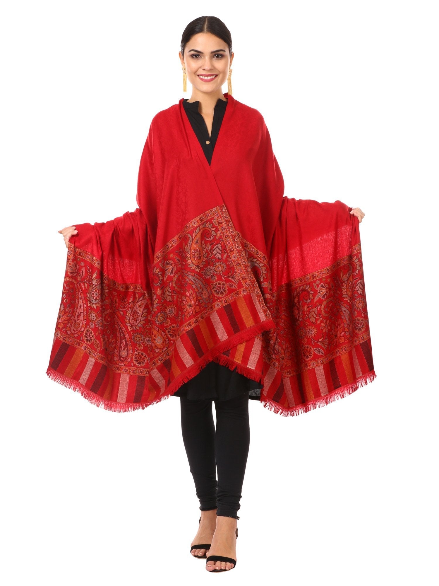 Pashtush Shawl Store Shawl Women's Kashmiri Shawl, Jacquard palla, Faux Pashmina Design (maroon)