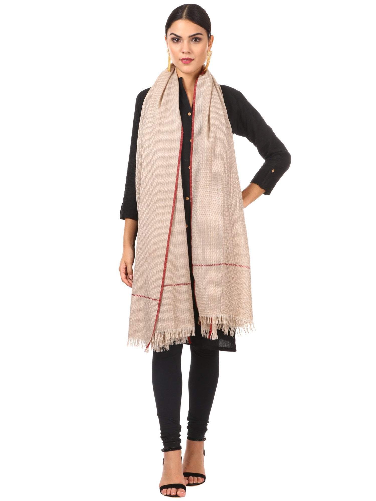 Pashtush Shawl Store Shawl Pashtush Womens Basket Weave Shawl, Pure Wool Shawl in Beige