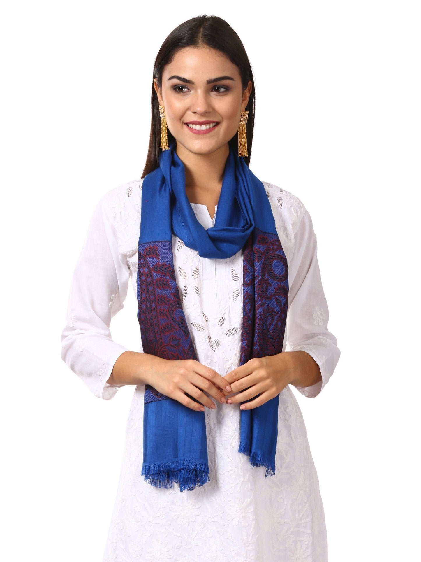 Pashtush Shawl Store Scarf Womens Fine Bamboo Jacquard Scarf, Reversible Beige and Black