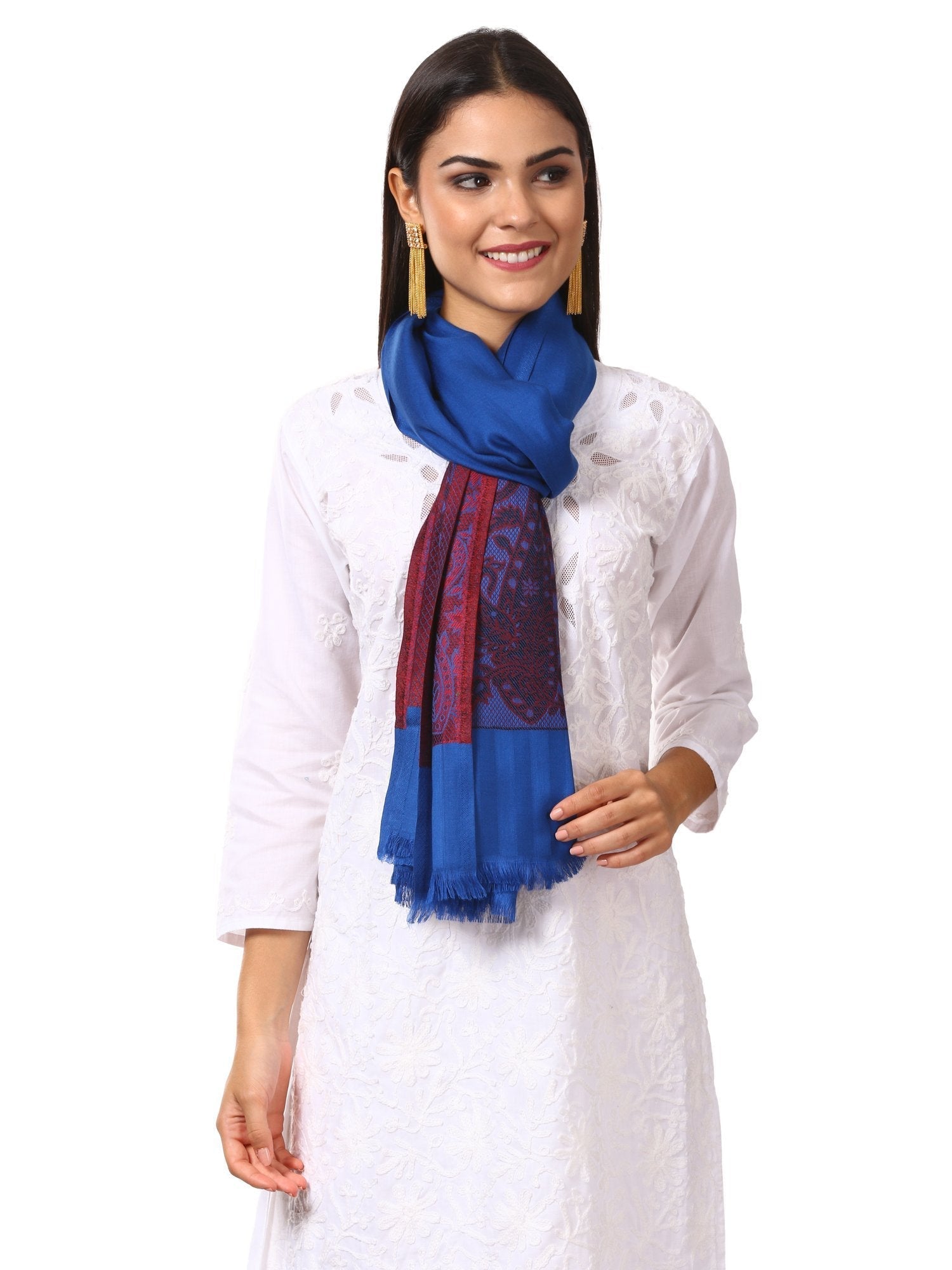 Pashtush Shawl Store Stole Womens Fine Bamboo Jacquard Scarf, Reversible Beige and Black