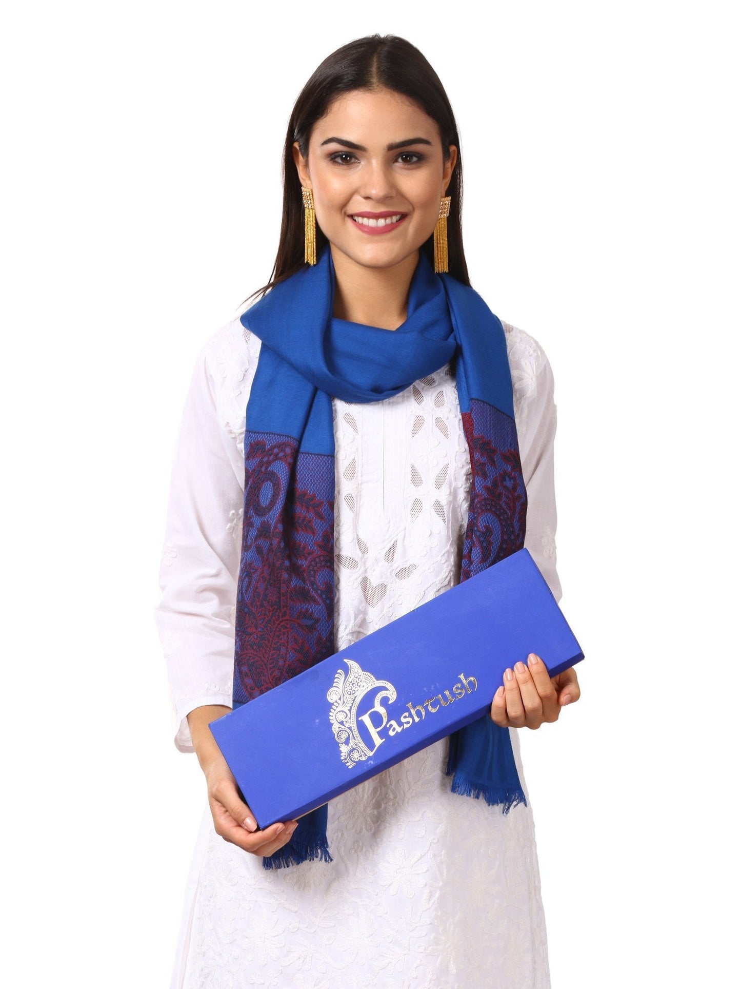 Pashtush Shawl Store Stole Womens Fine Bamboo Jacquard Scarf, Reversible Beige and Black