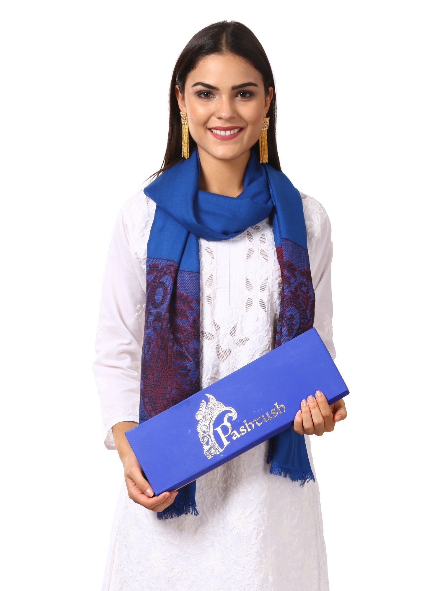 Pashtush Shawl Store Stole Womens Fine Bamboo Jacquard Scarf, Reversible Beige and Black