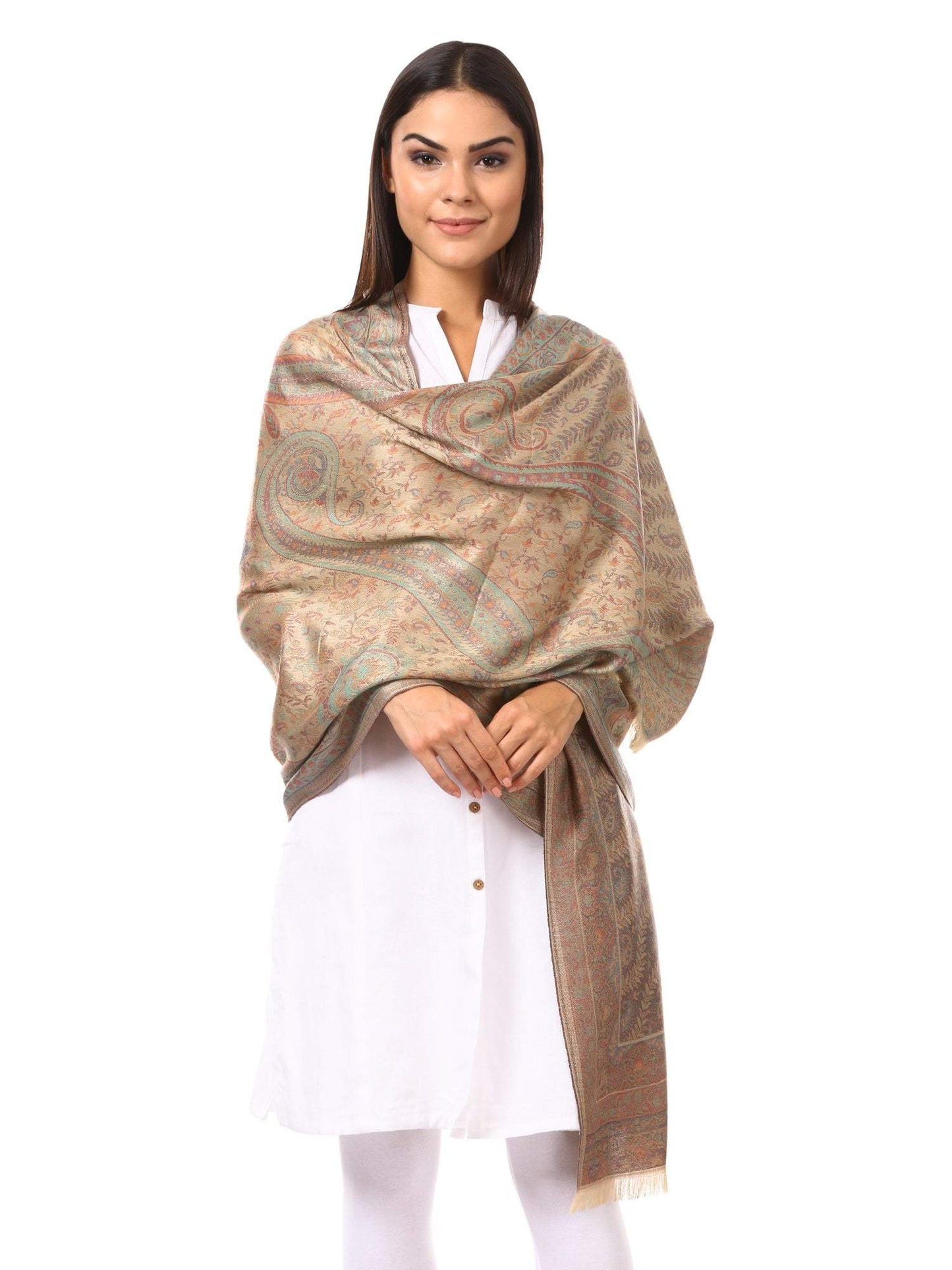 Pashtush Shawl Store Stole Womens Fine Bamboo Jacquard Scarf, Reversible, Multicoloured
