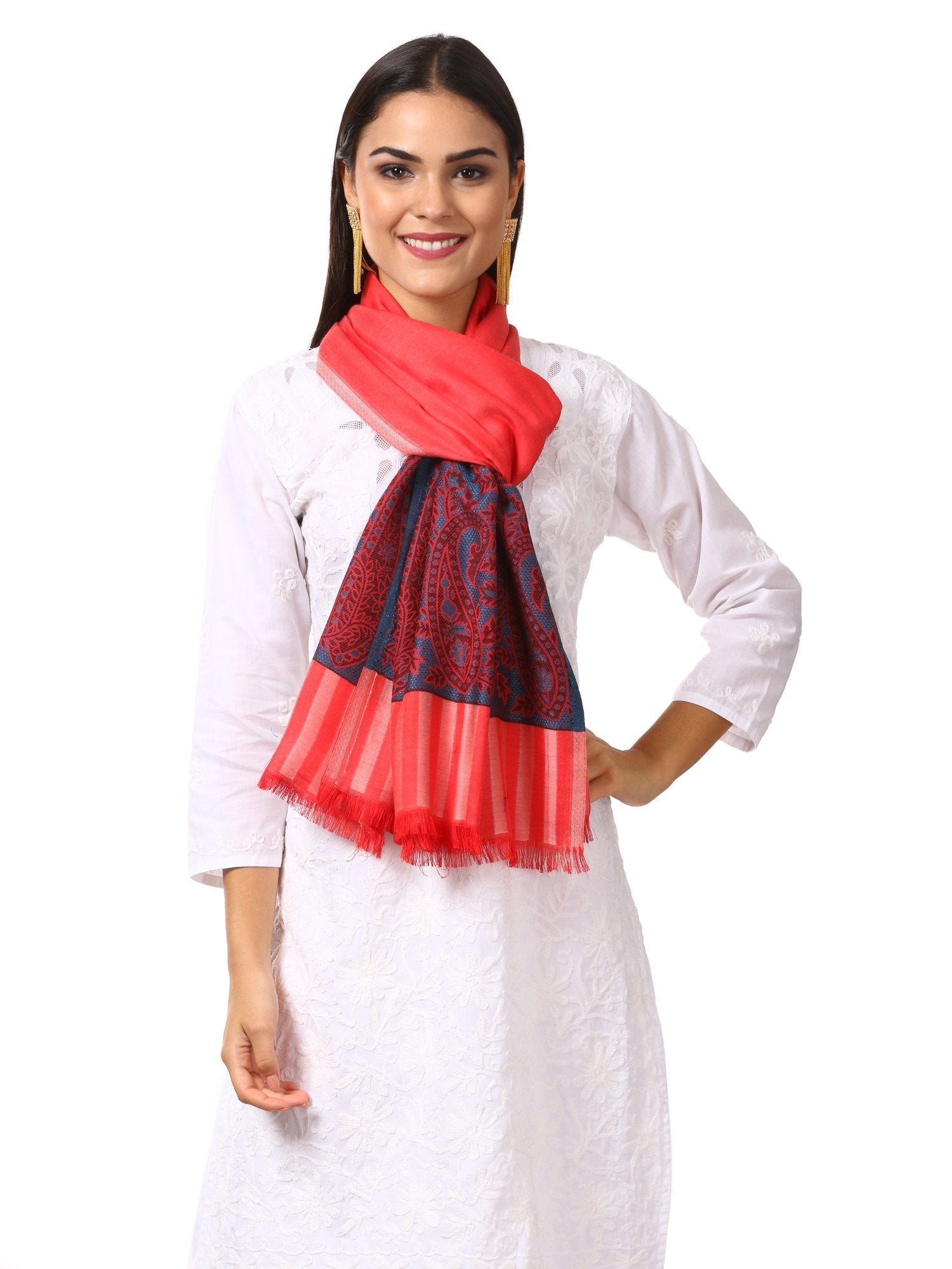 Pashtush Shawl Store Stole Womens Fine Bamboo Jacquard Scarf, Reversible, Multicoloured
