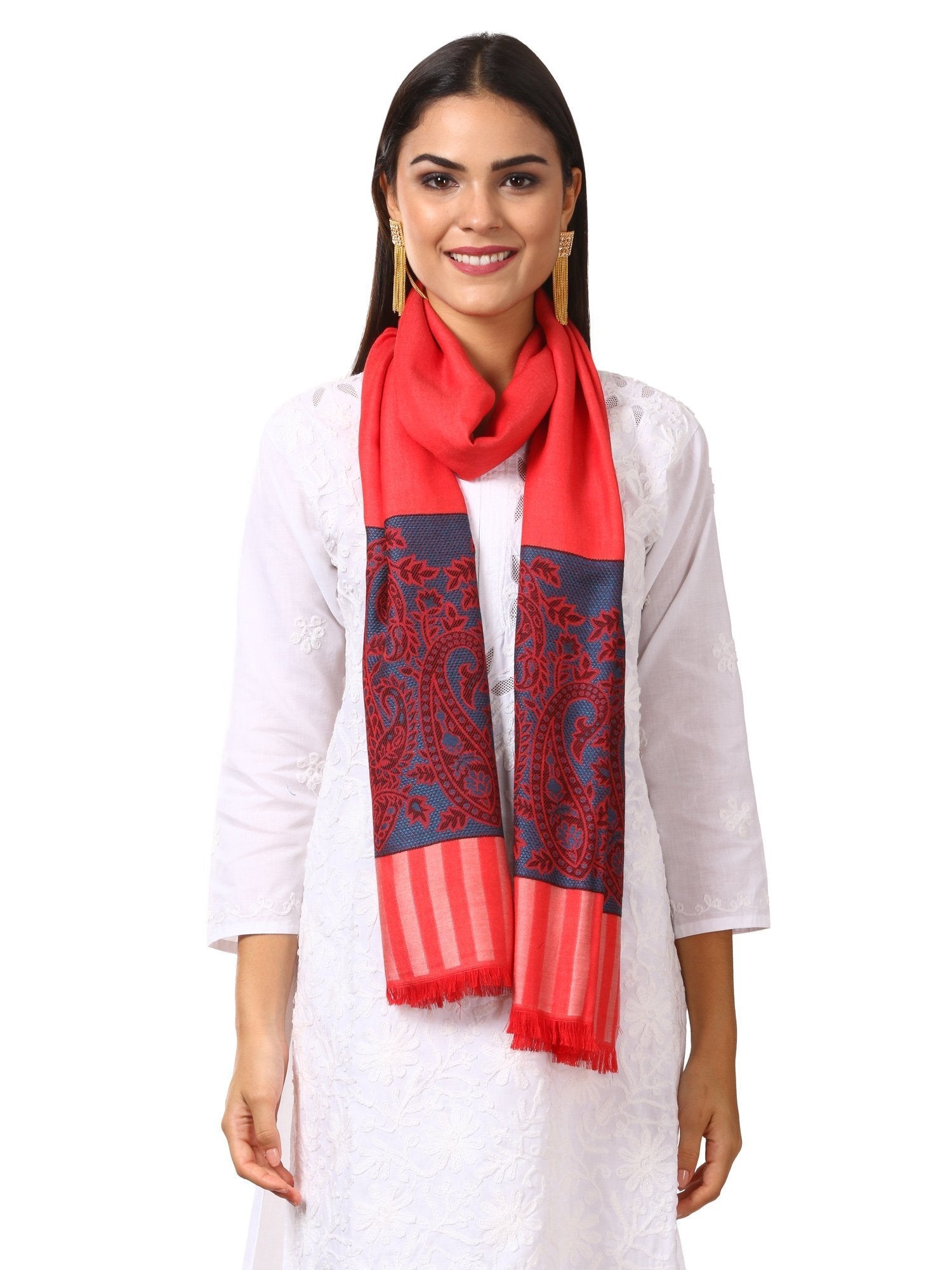 Pashtush Shawl Store Stole Womens Fine Bamboo Jacquard Scarf, Reversible, Multicoloured