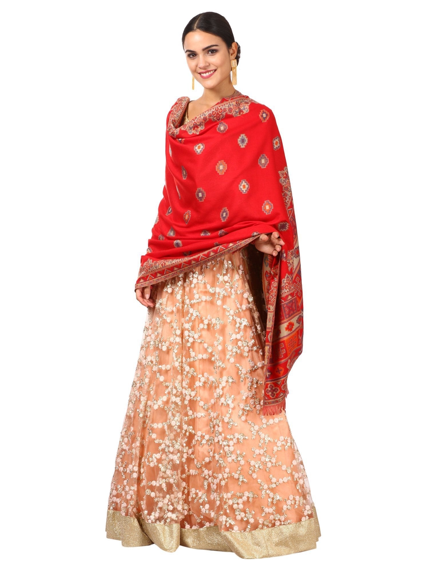 Pashtush Shawl Store Shawl Womens Kullu Design Shawl, Faux Pashmina -Red