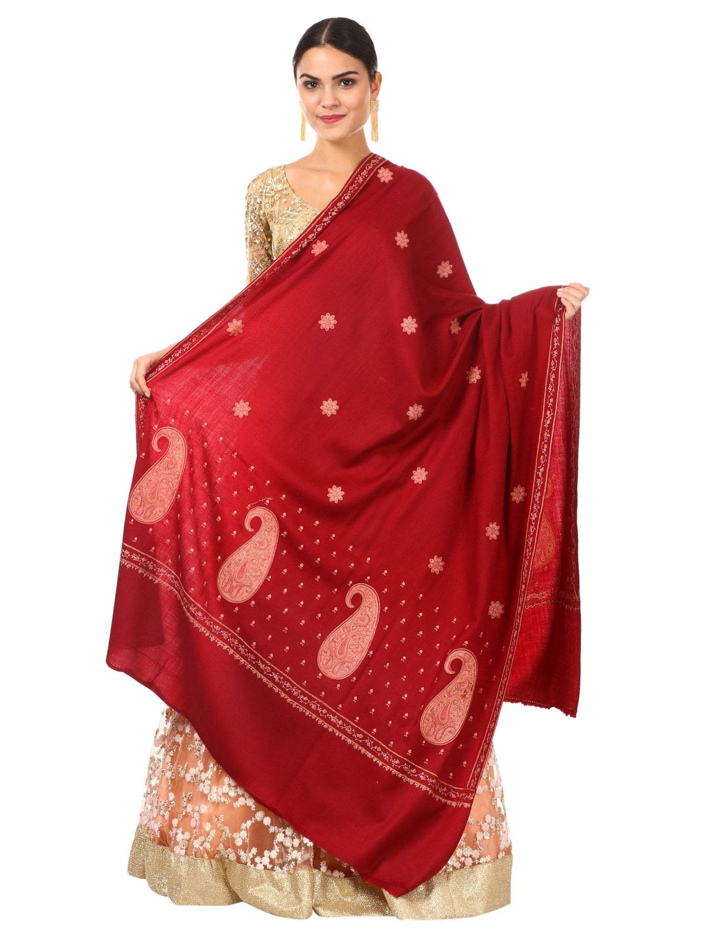 Pashtush Shawl Store Shawl Womens Pure Wool Kashmiri Embroidery Shawl -Maroon