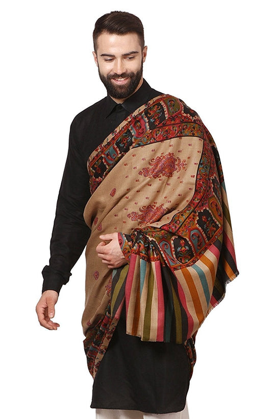 Pashtush Store Pashtush Mens Kalamkari Embroidery Shawl, Gents Pashmina Shawls, Medium Size 48x95 inches