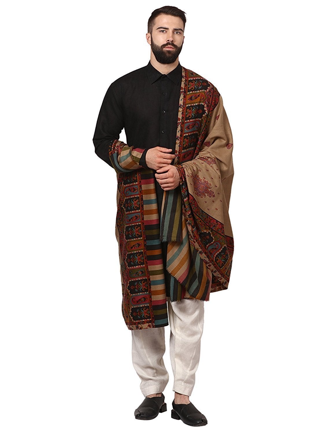 Pashtush Store Pashtush Mens Kalamkari Embroidery Shawl, Gents Pashmina Shawls, Medium Size 48x95 inches