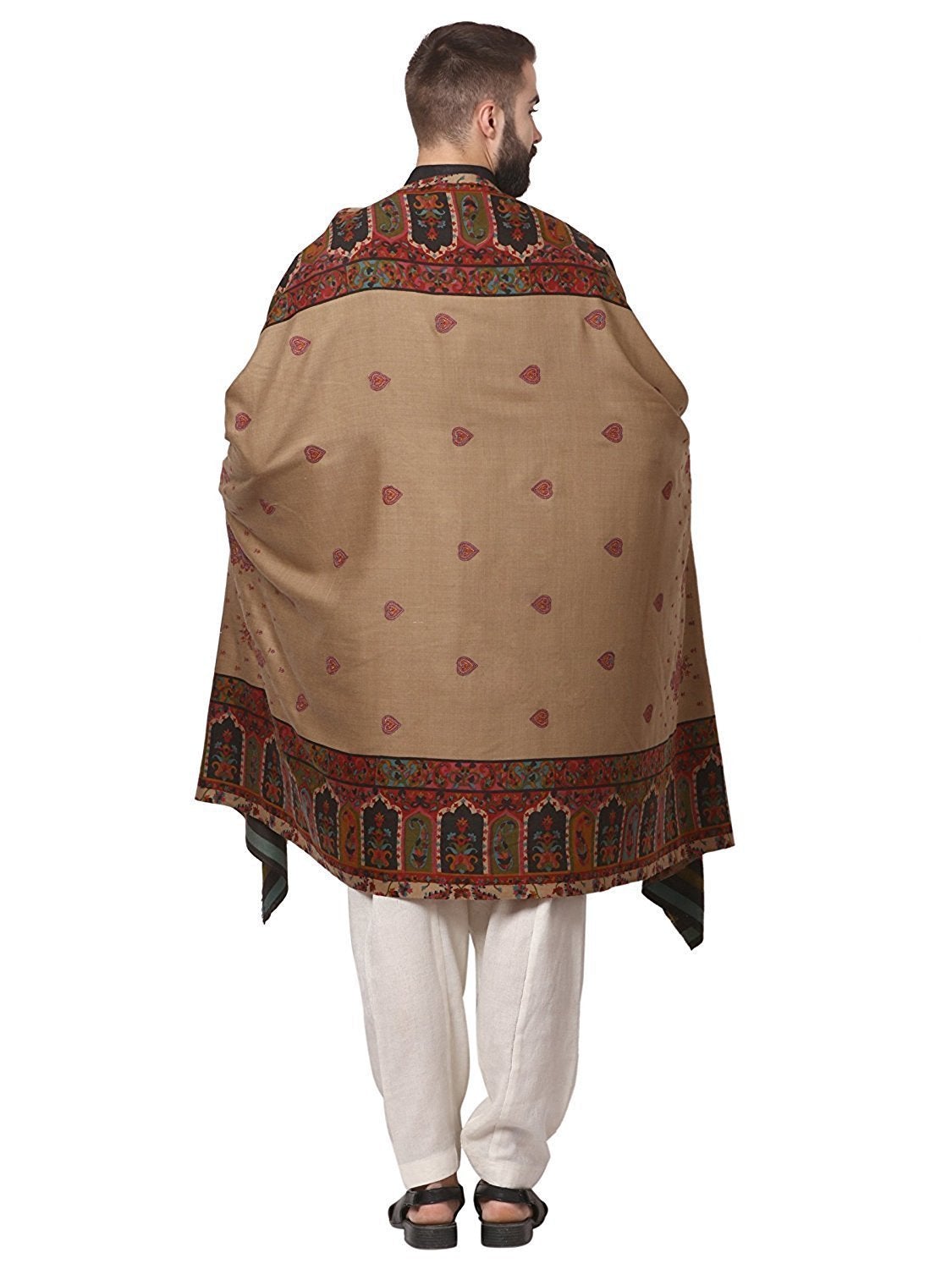 Pashtush Store Pashtush Mens Kalamkari Embroidery Shawl, Gents Pashmina Shawls, Medium Size 48x95 inches