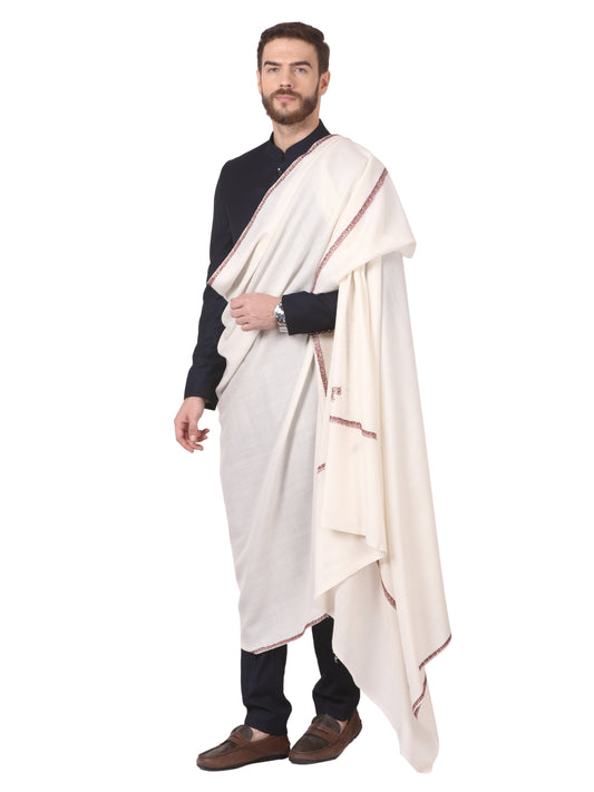 Pashtush Store Pashtush Mens Kingri Shawl, Hand Embroidery Shawl, Full Size (white)